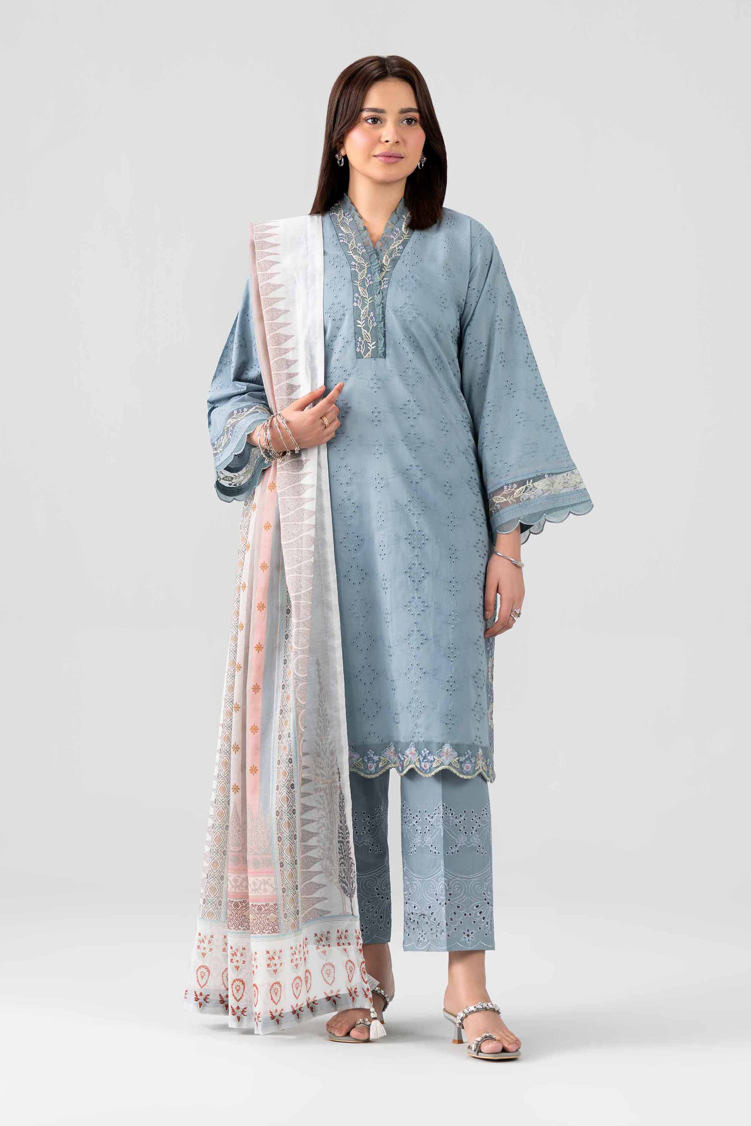 Nishat UK - Grey Embroidered Chicken Kari 3 Pieces ready to wear Suit