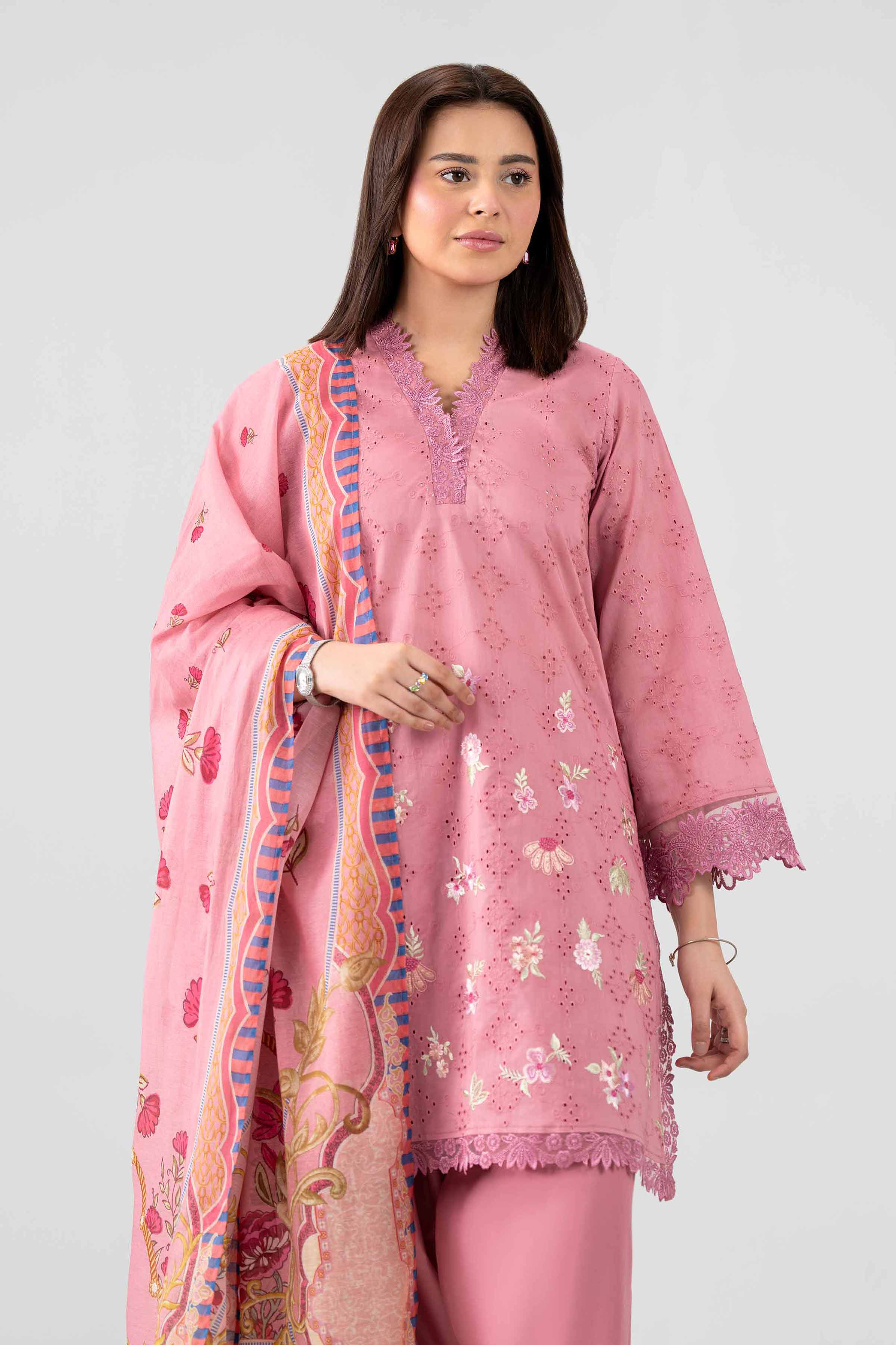 Nishat UK - Pink Embroidered Chicken Kari 3 Pieces ready to wear Suit
