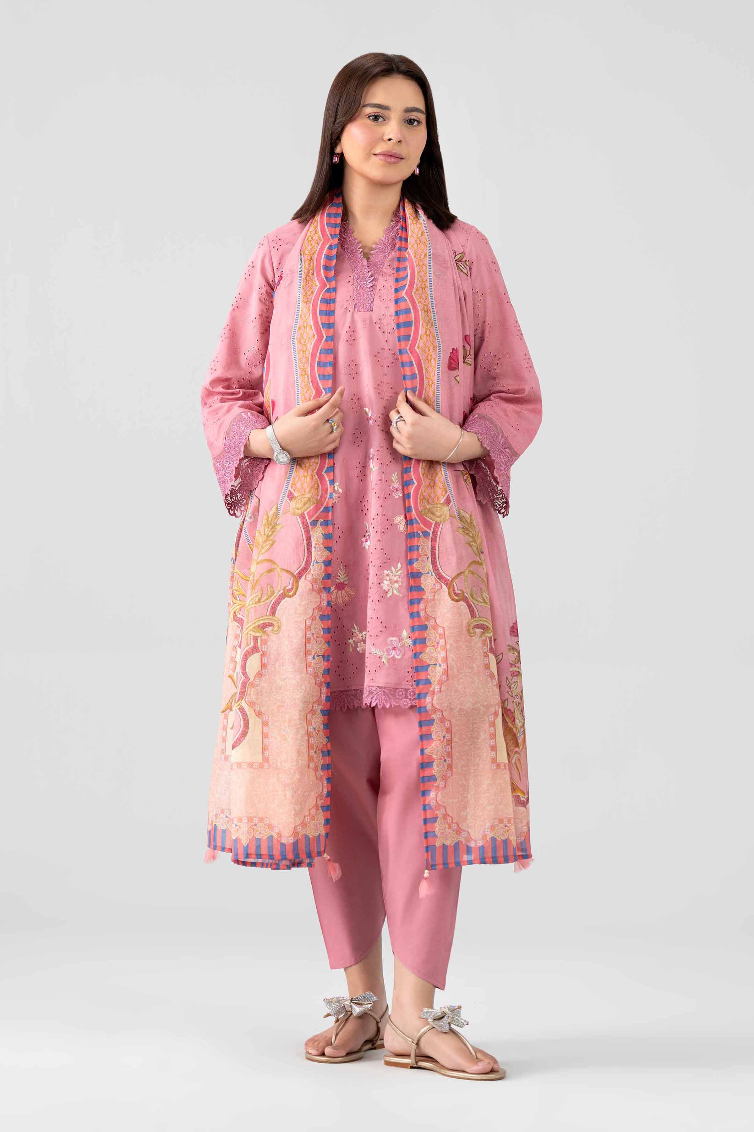 Nishat UK - Pink Embroidered Chicken Kari 3 Pieces ready to wear Suit