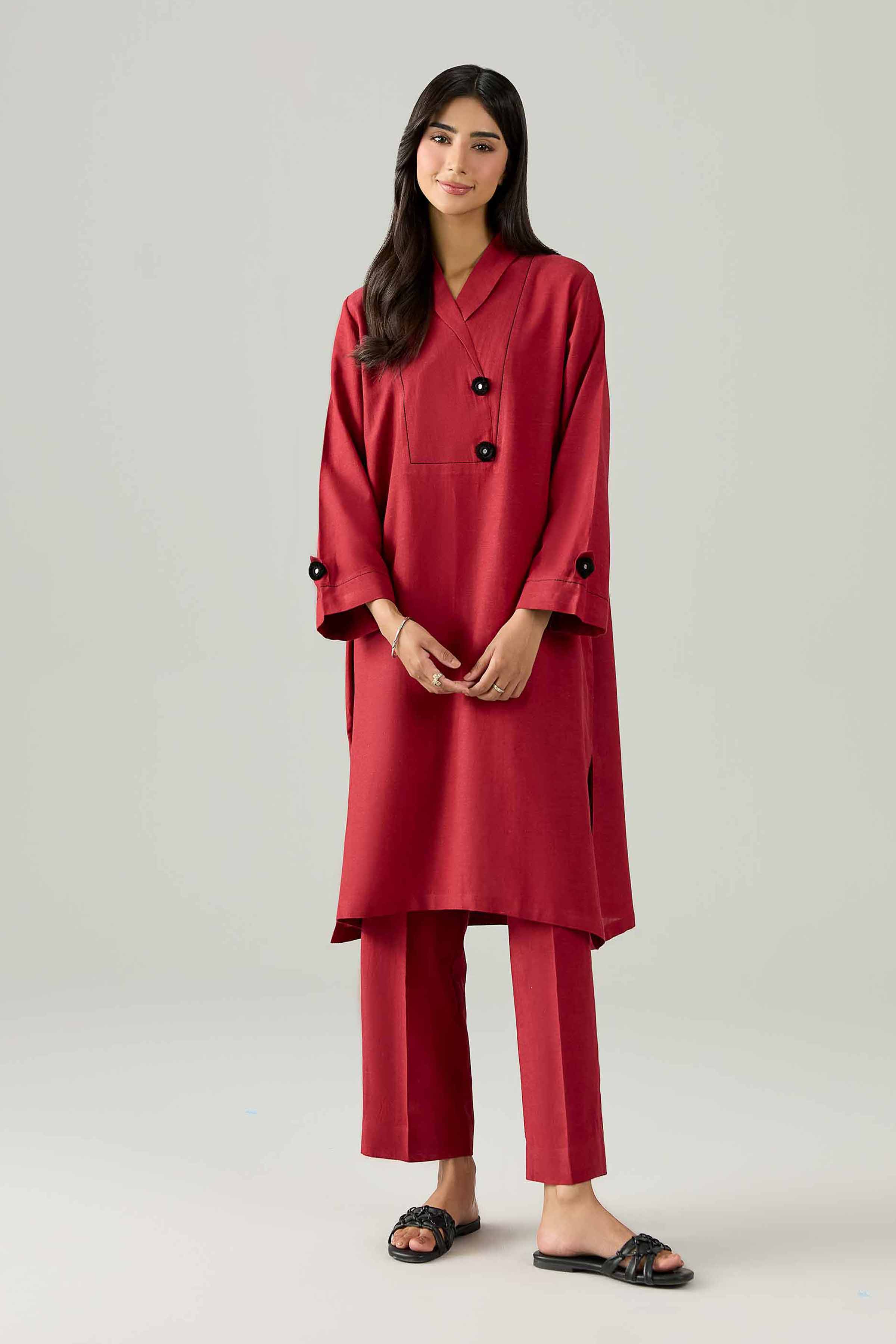 Nishat UK - Red Solids Cotton 2 Pieces ready to wear Dress