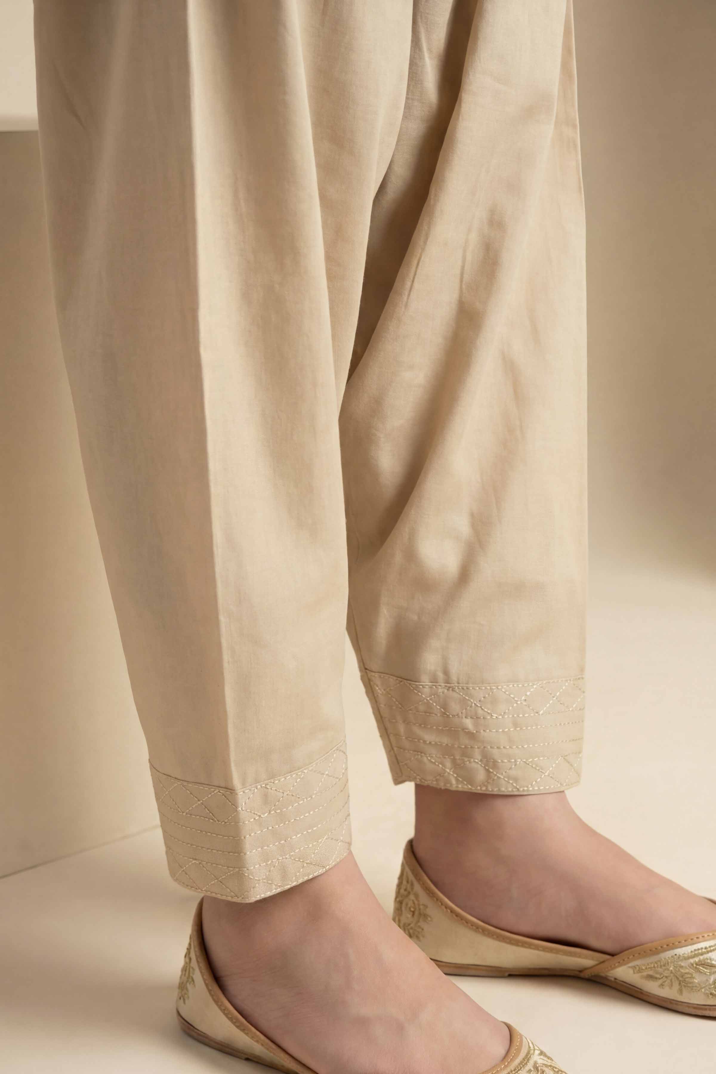 NishatUK - Beige Embroidered Cambric 1-piece ready to wear shalwar