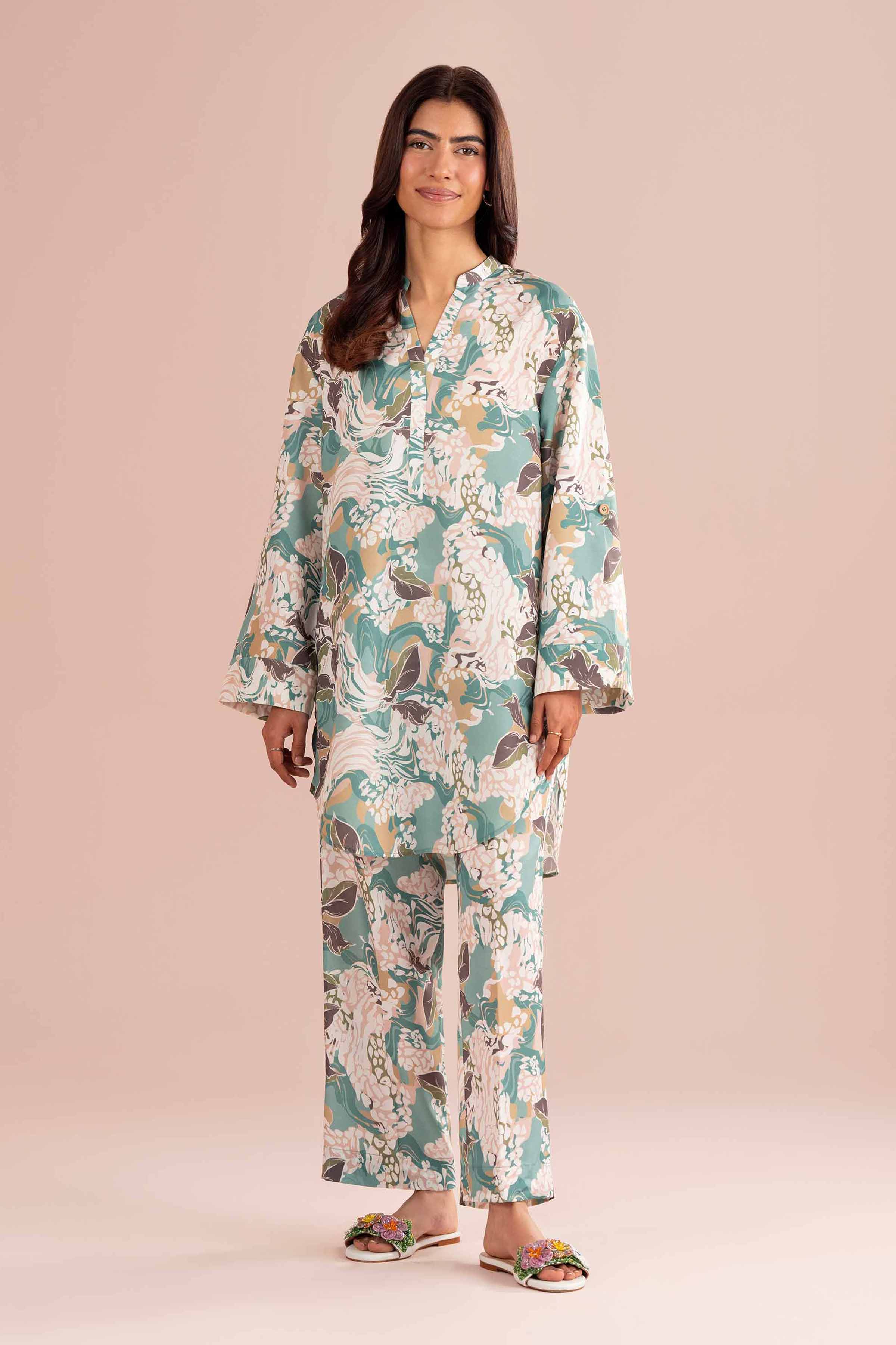 NishatUK - Beige Printed Lawn 2-piece ready to wear Dress