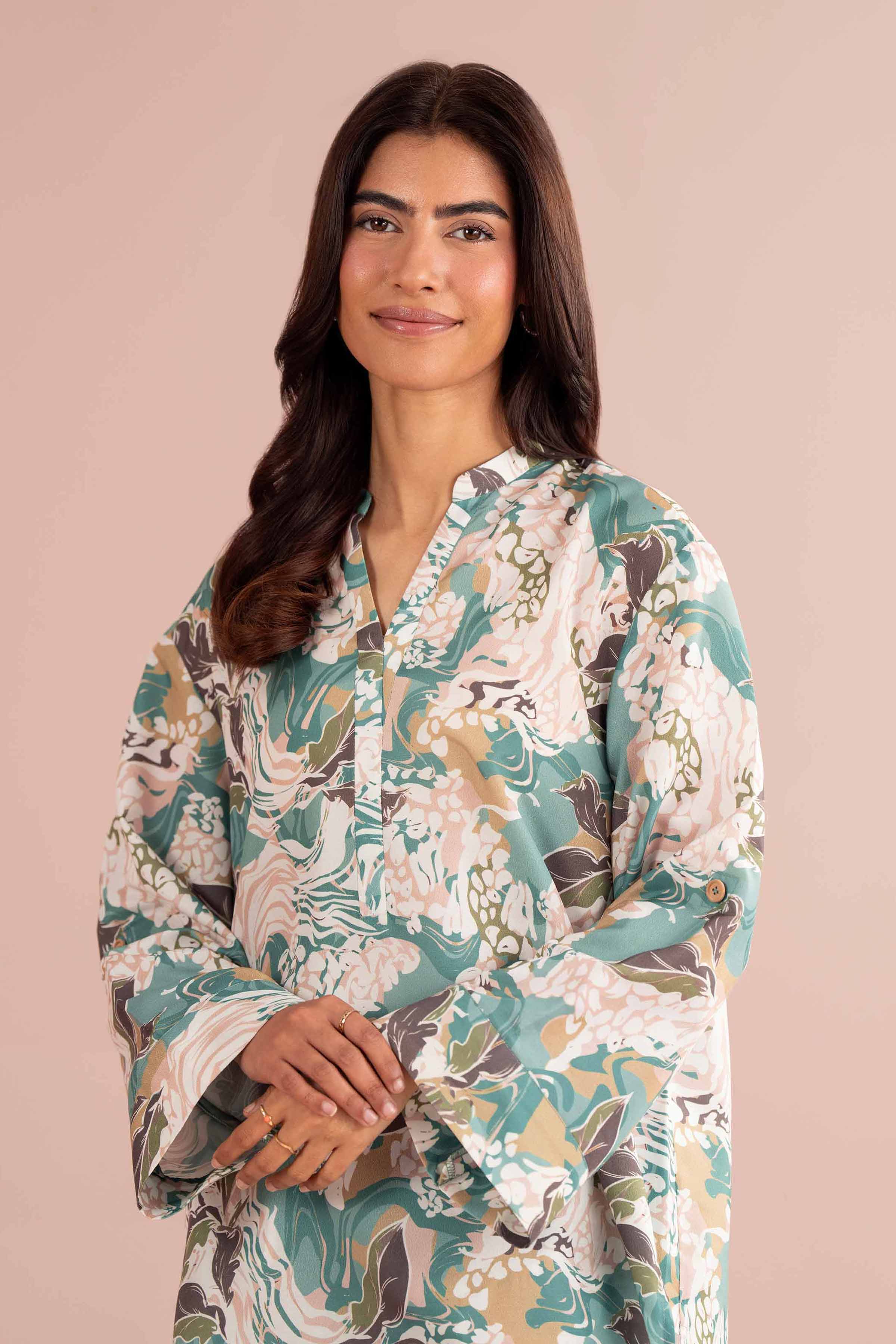 NishatUK - Beige Printed Lawn 2-piece ready to wear Dress