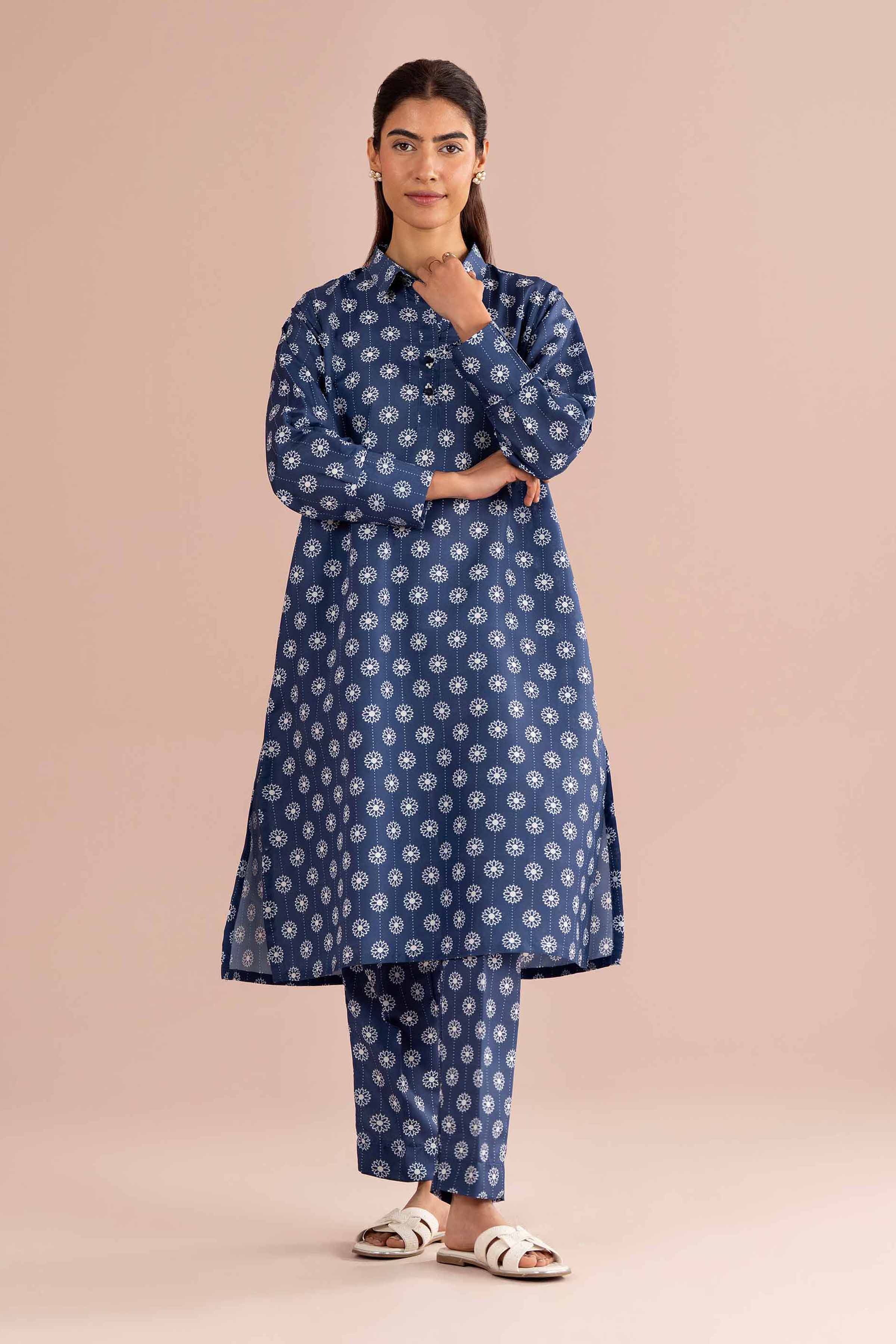 NishatUK - Blue Printed Lawn 2-piece ready to wear Dress