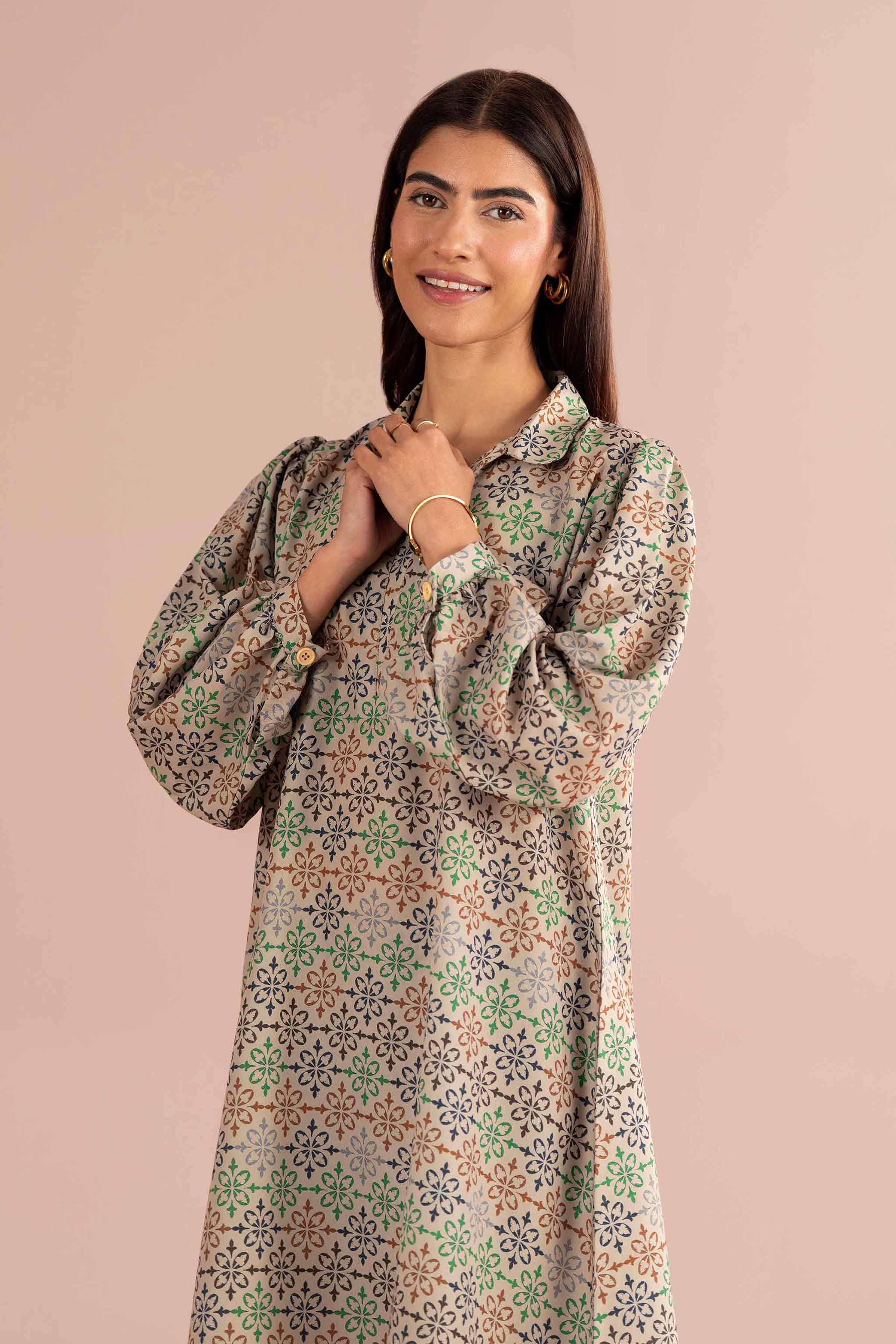 NishatUK - Beige Printed Lawn 2-piece ready to wear Dress