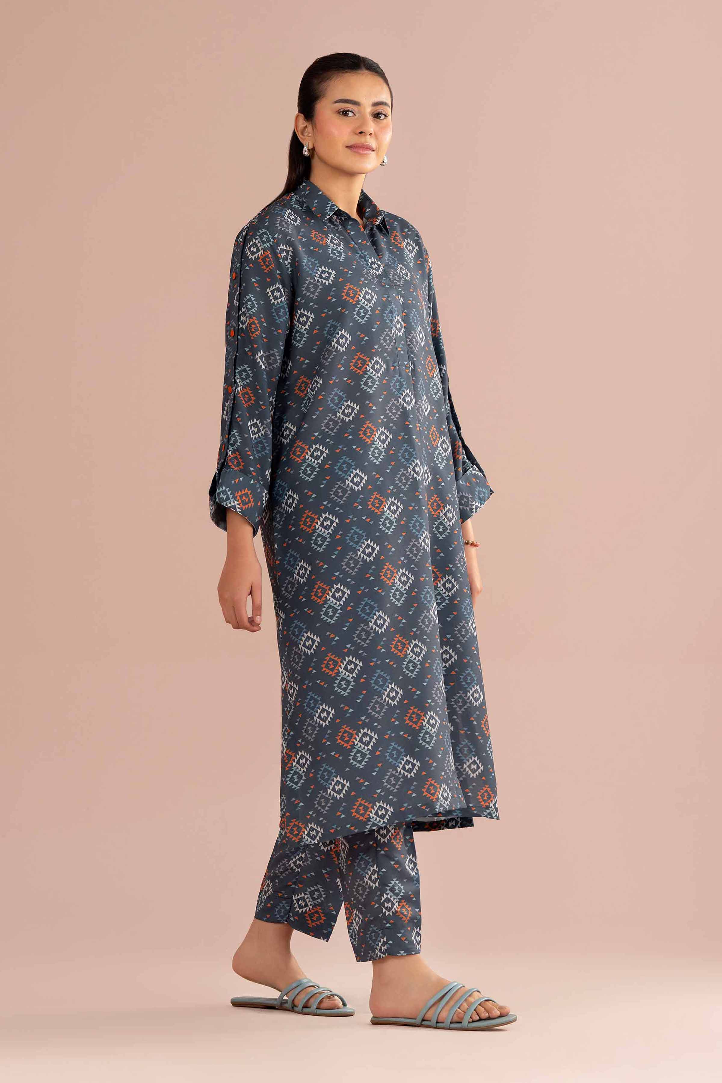 NishatUK - Grey Printed Lawn 2-piece ready to wear Dress