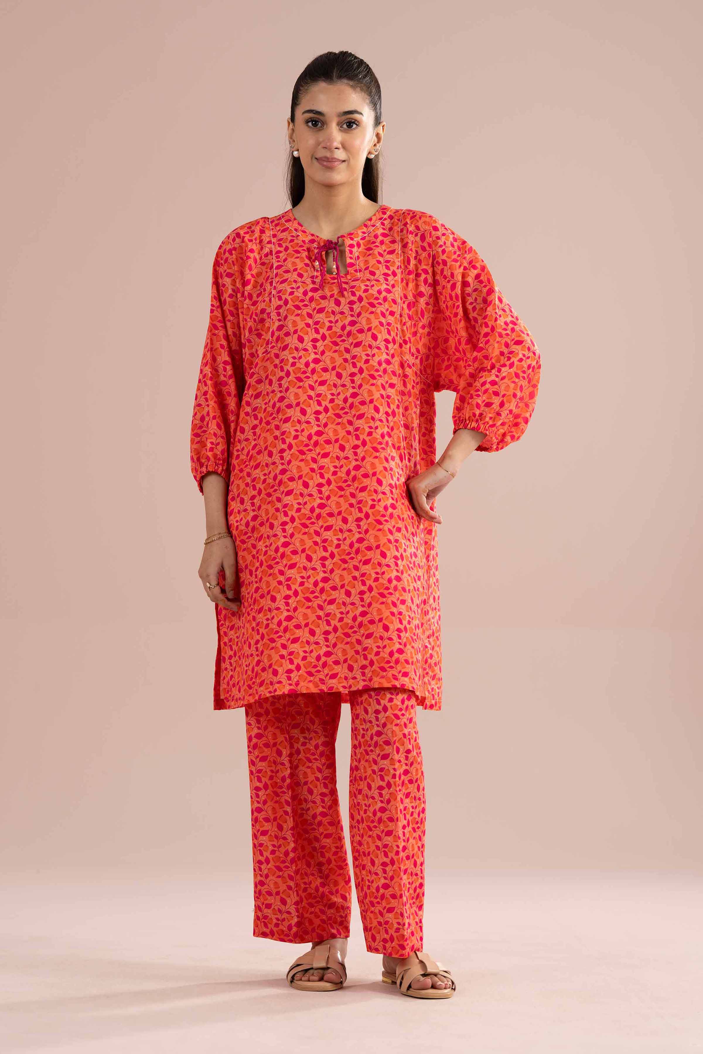 NishatUK - Orange Printed Lawn 2-piece ready to wear Dress