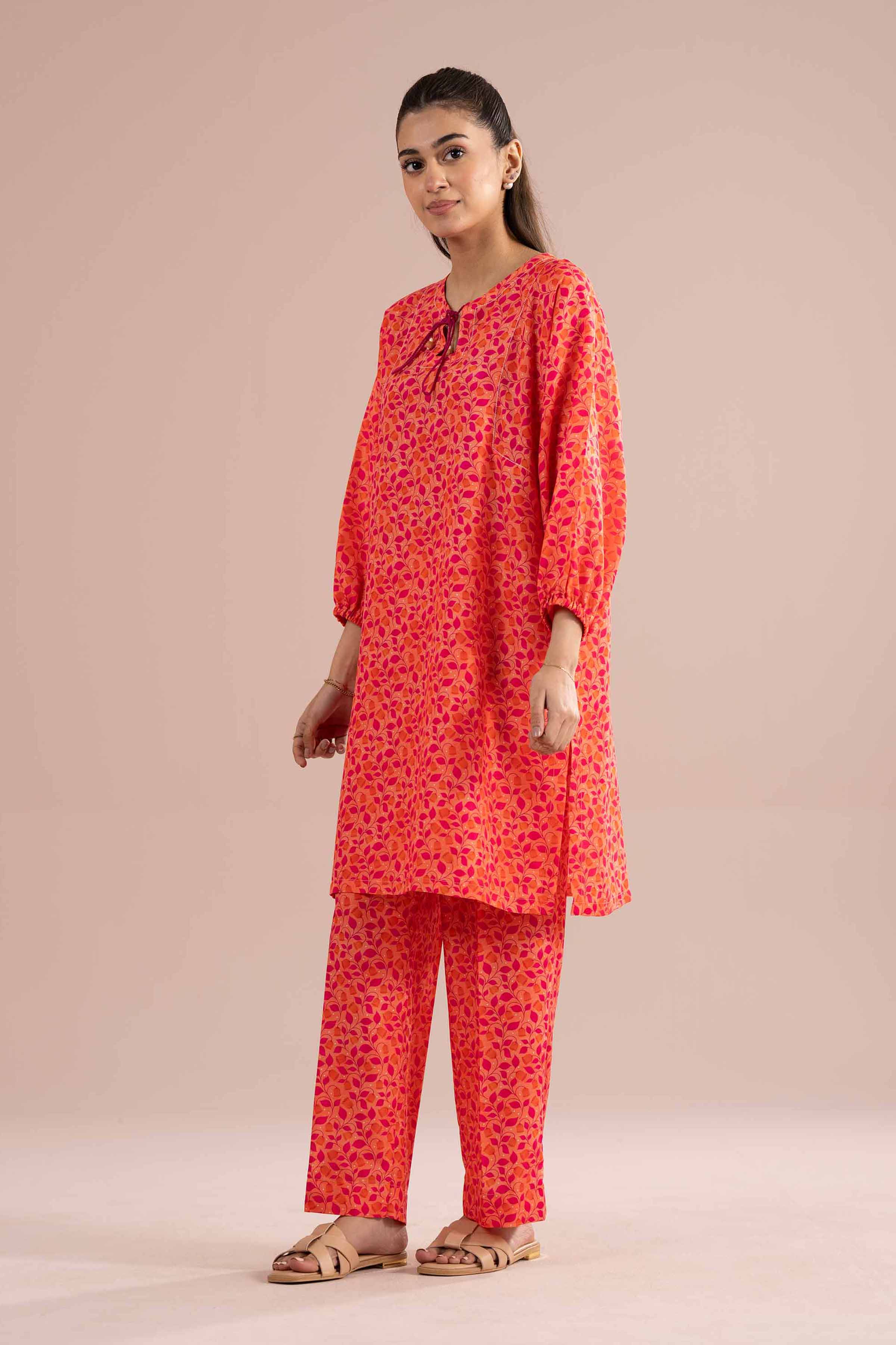 NishatUK - Orange Printed Lawn 2-piece ready to wear Dress
