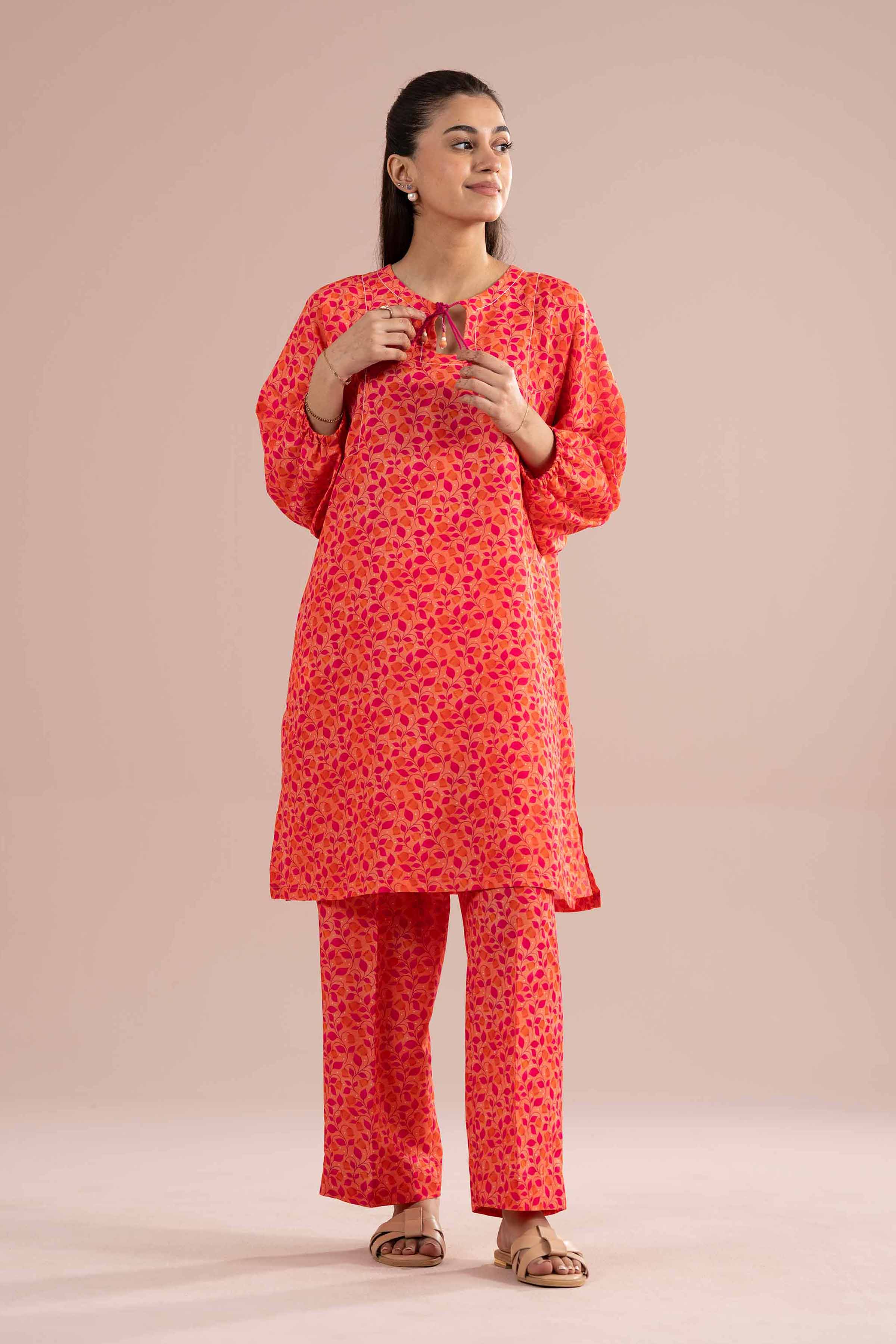 NishatUK - Orange Printed Lawn 2-piece ready to wear Dress