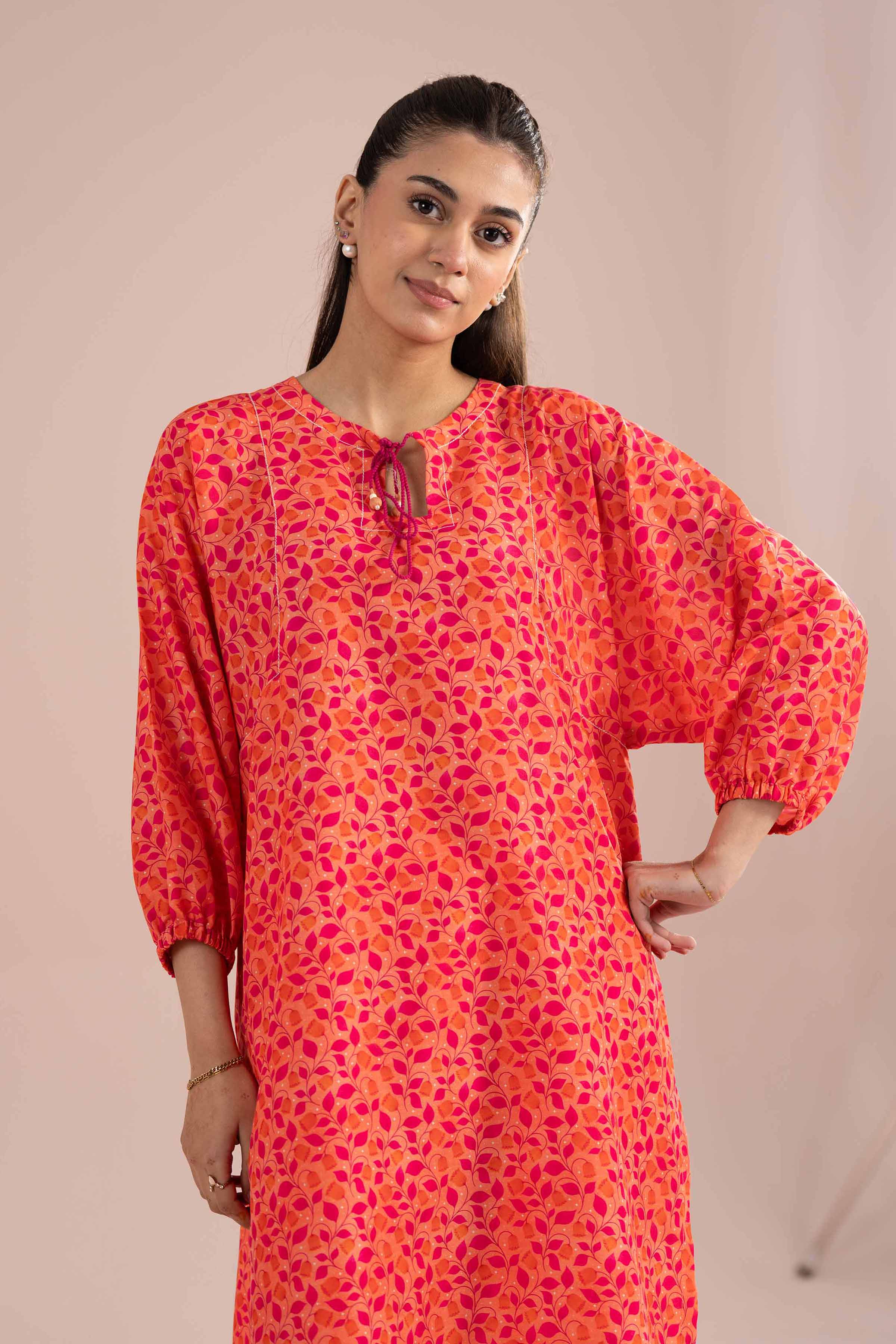 NishatUK - Orange Printed Lawn 2-piece ready to wear Dress