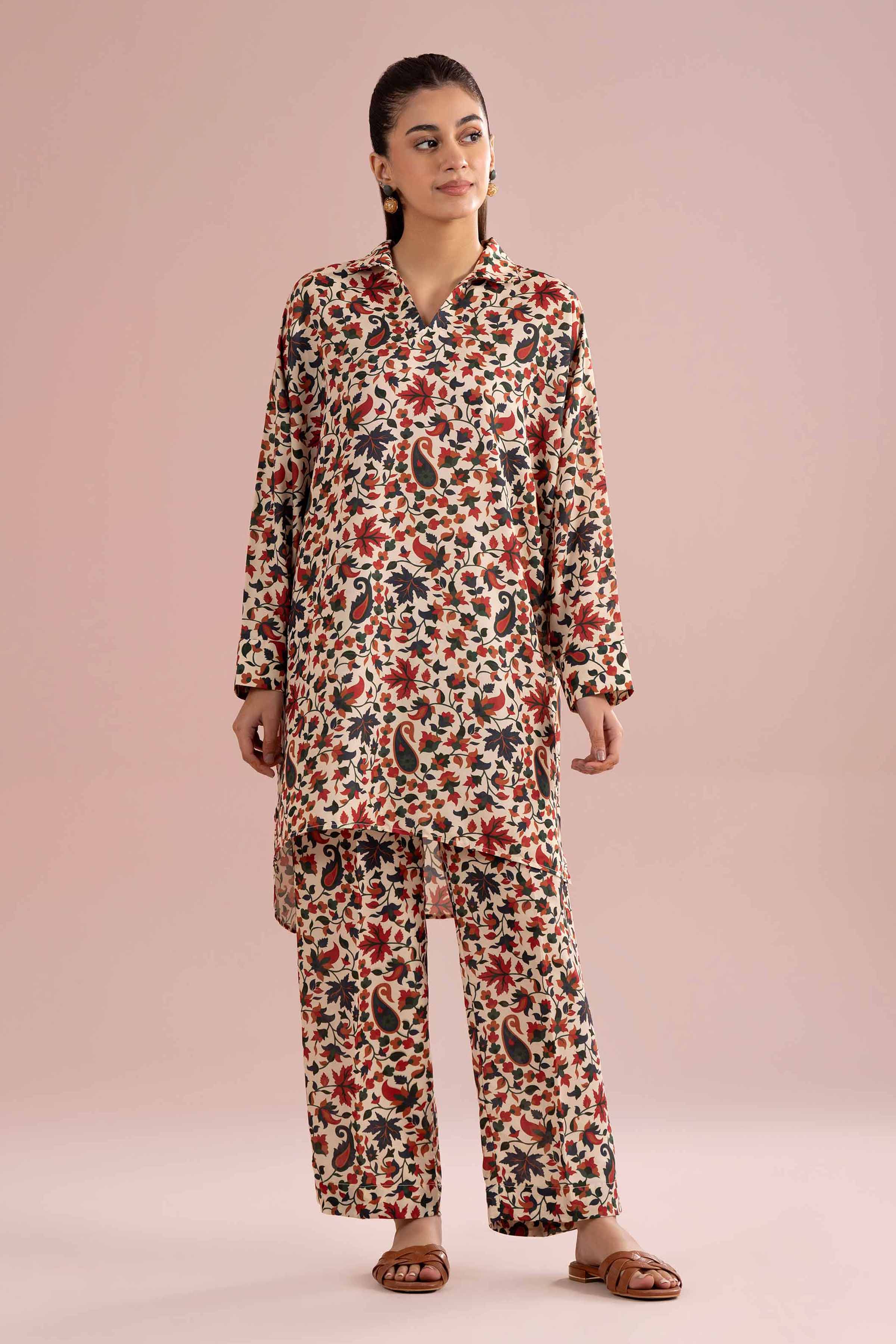 NishatUK - Beige Printed Lawn 2-piece ready to wear Dress