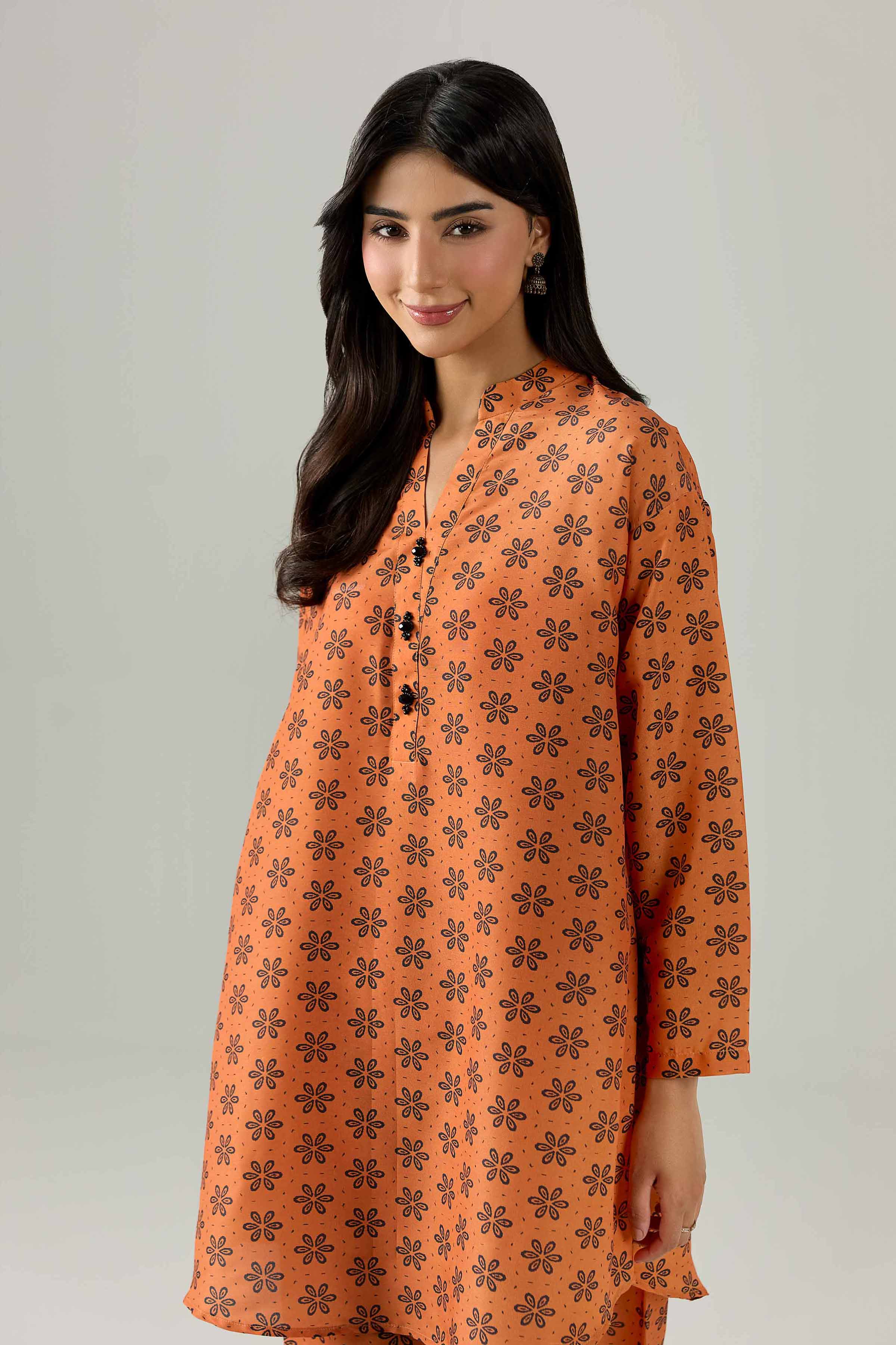 Nishat UK - Orange Printed Lawn 2 Pieces ready to wear Dress
