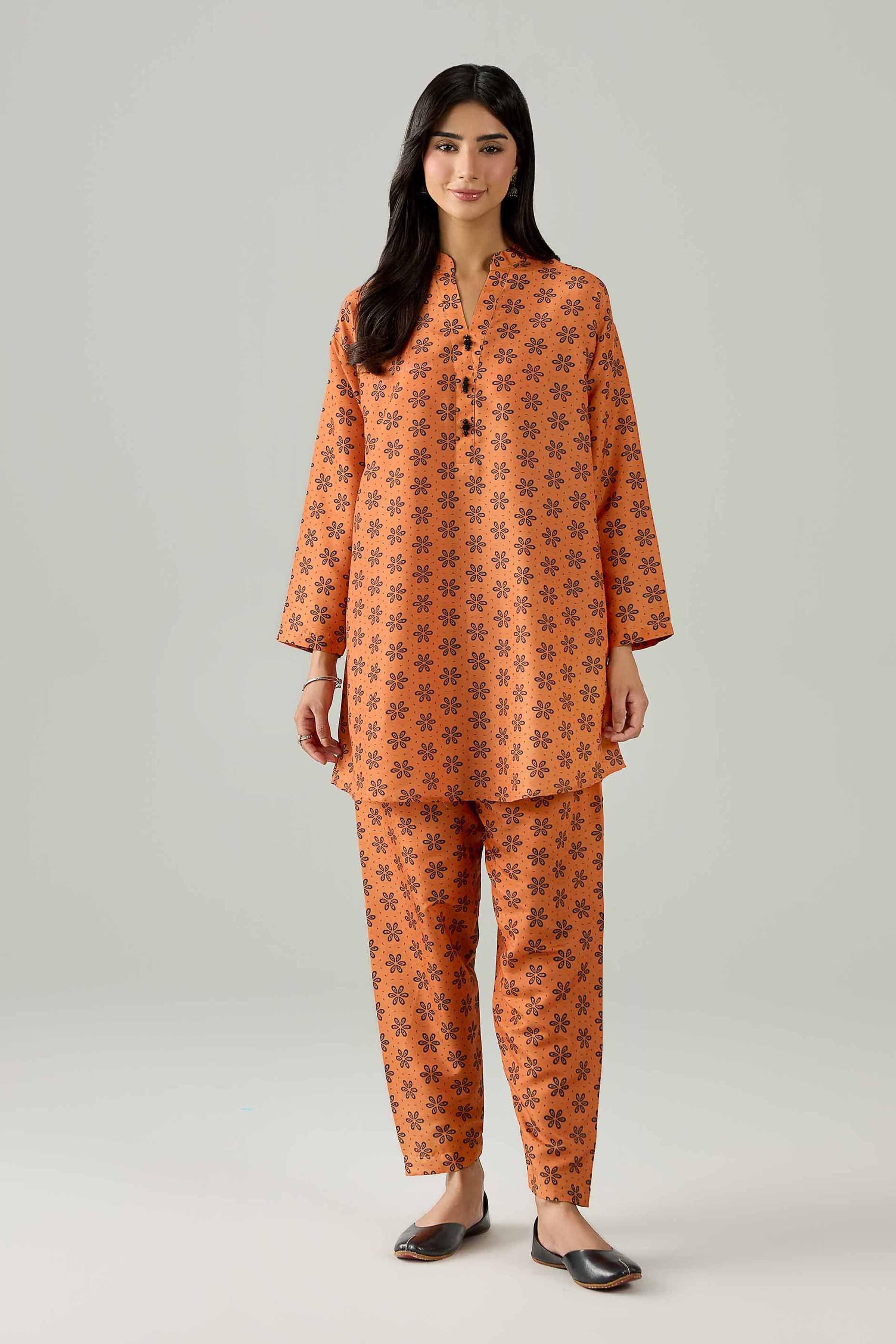 Nishat UK - Orange Printed Lawn 2 Pieces ready to wear Dress