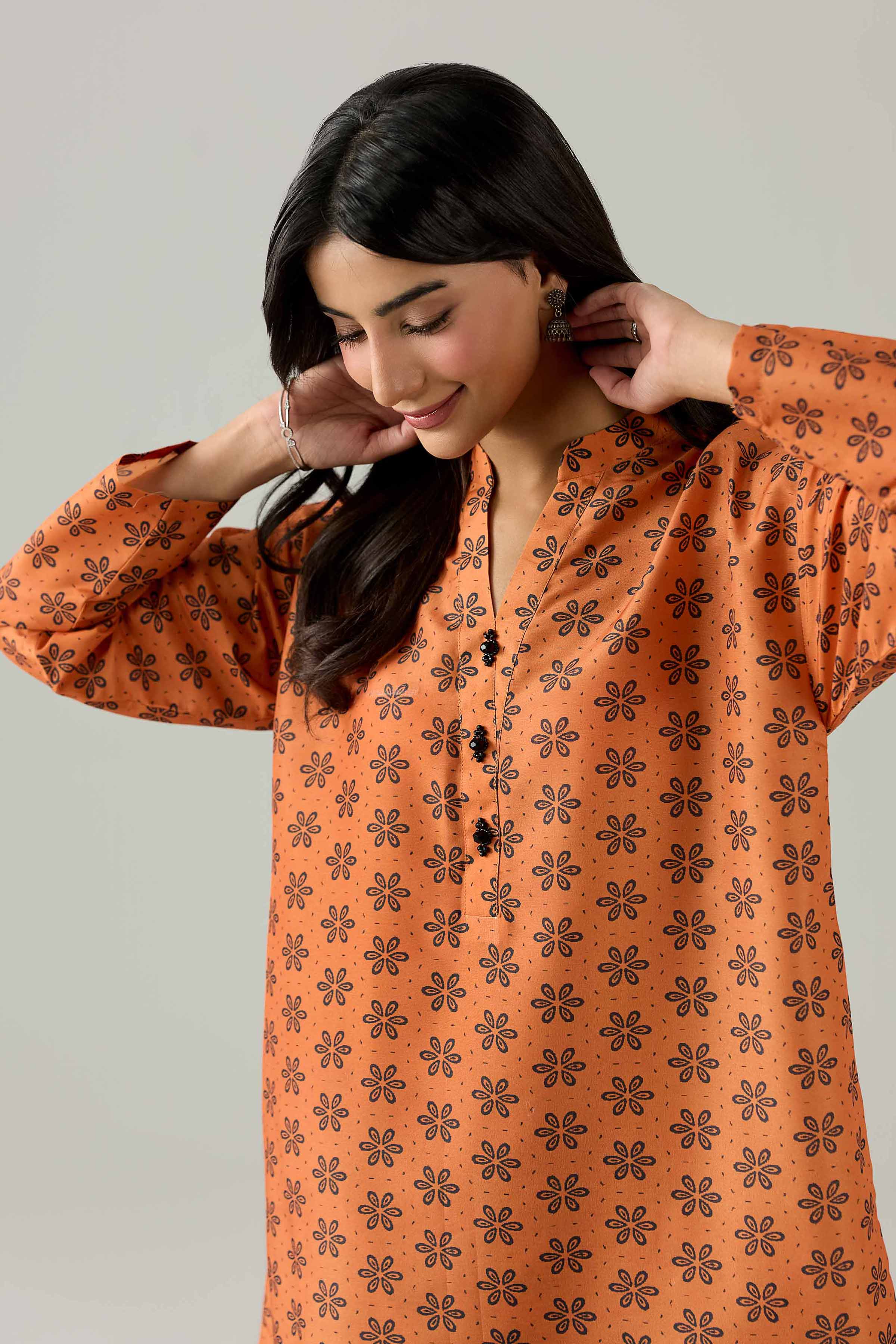 Nishat UK - Orange Printed Lawn 2 Pieces ready to wear Dress