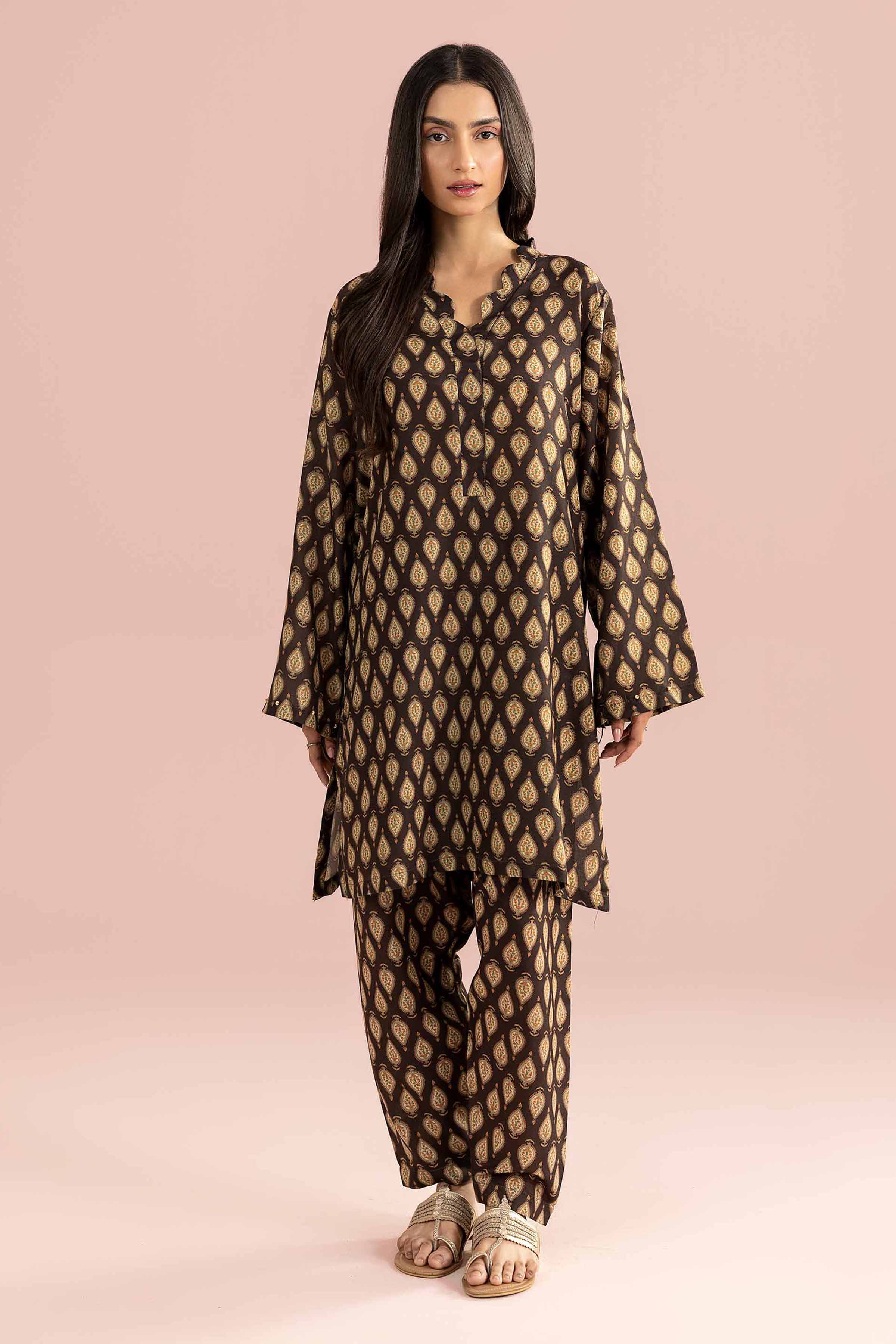 NishatUK - Brown Printed Lawn 2-piece ready to wear Dress