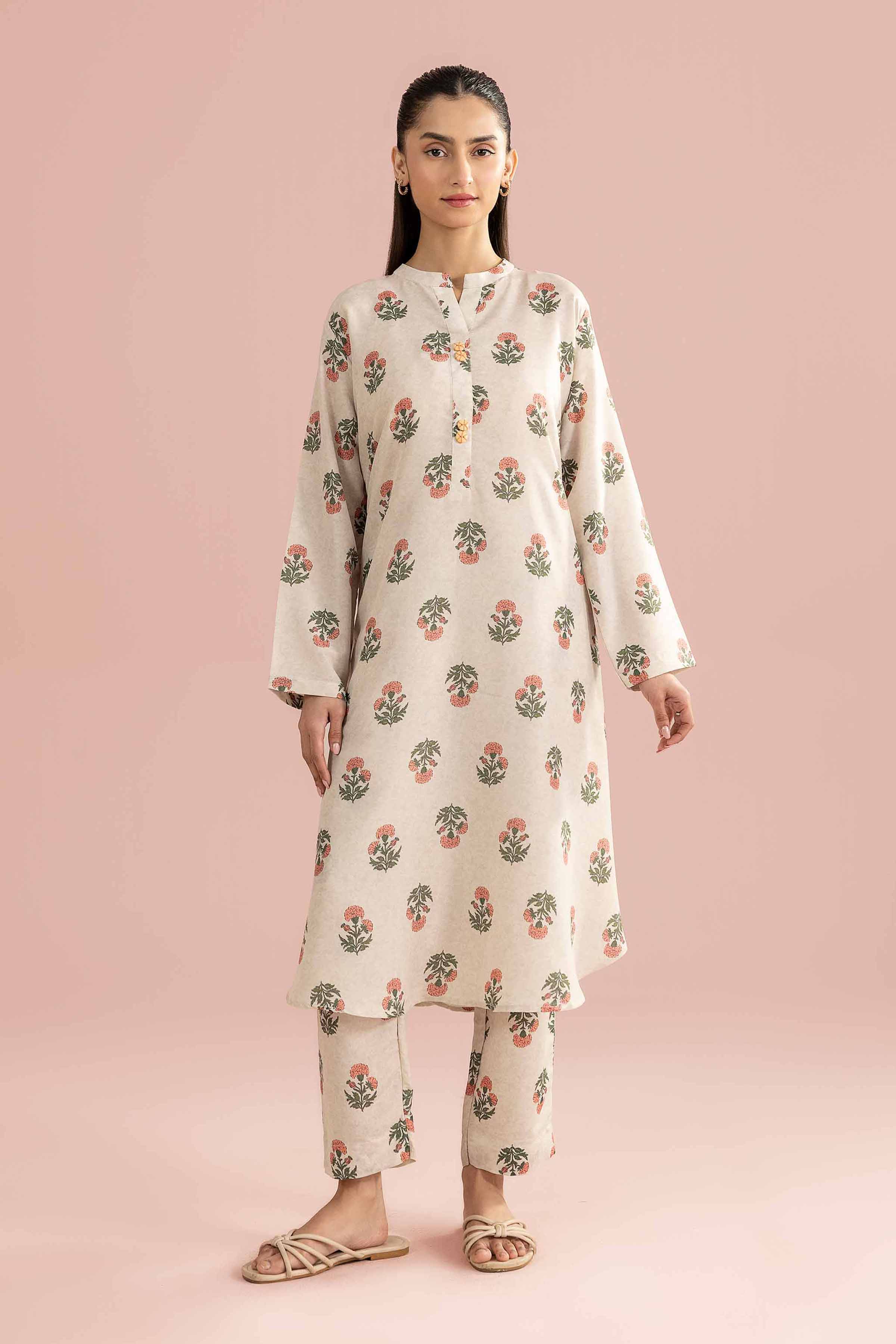 NishatUK - Beige Printed Lawn 2-piece ready to wear Dress