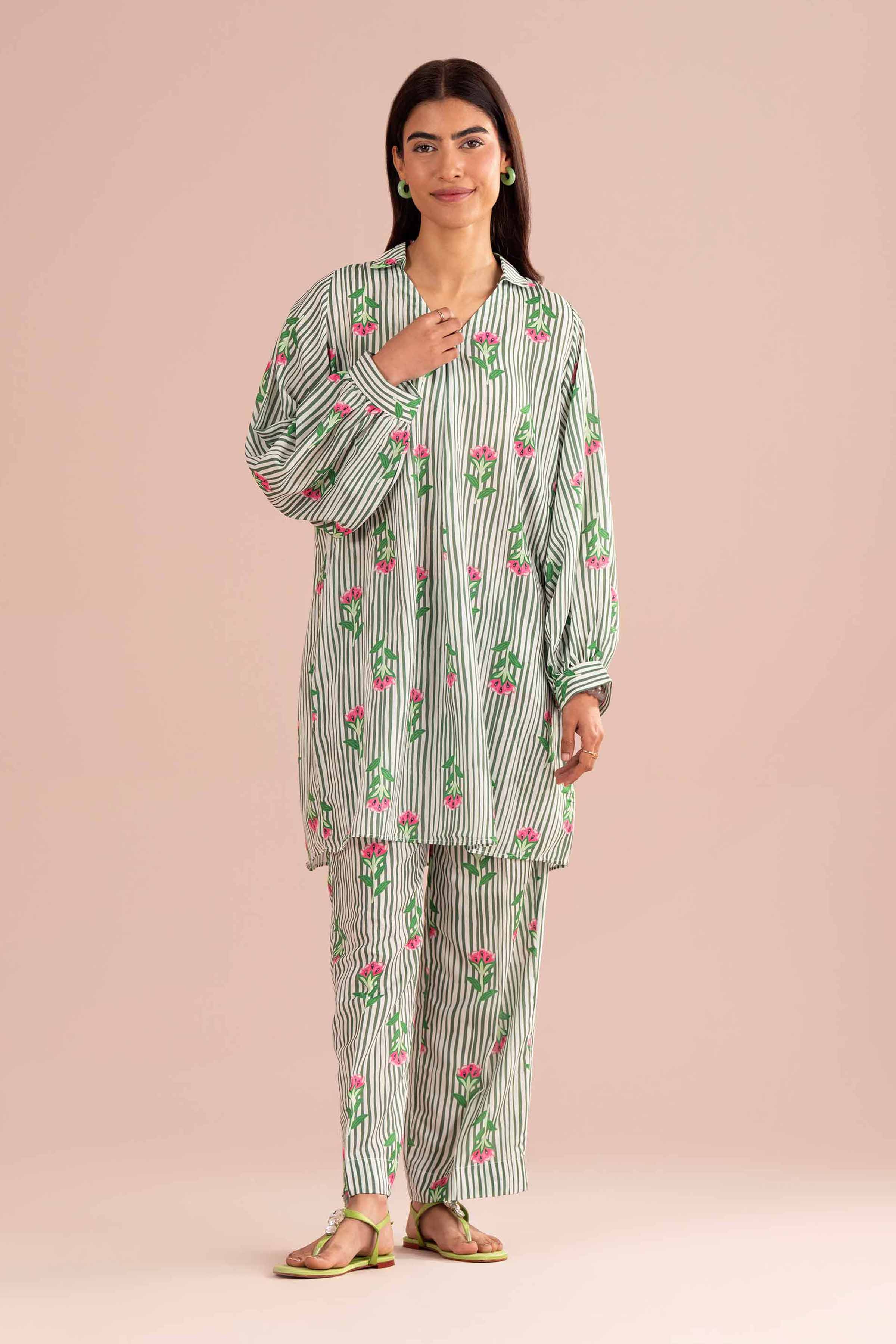 NishatUK - Beige Printed Lawn 2-piece ready to wear Dress