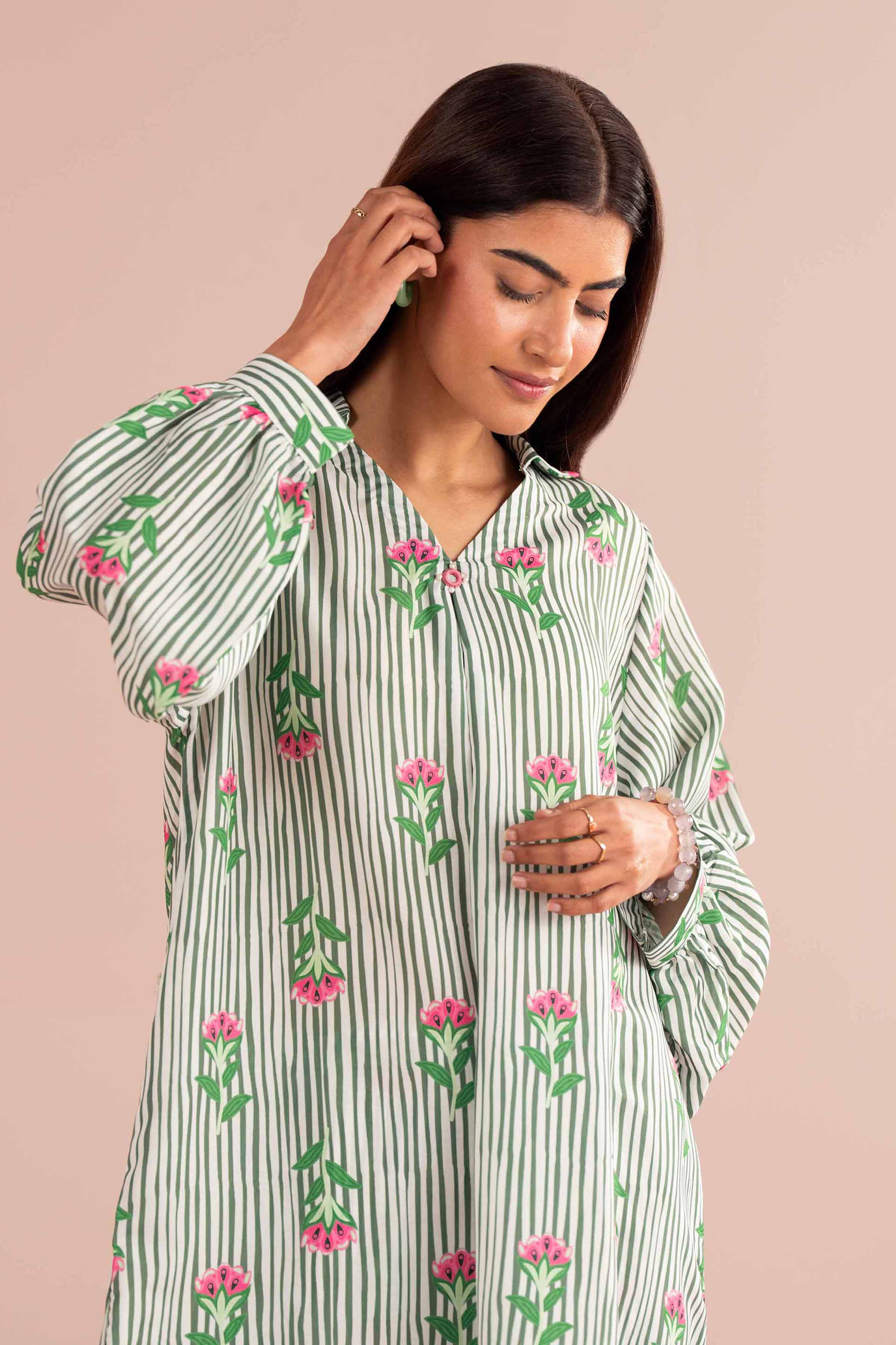 NishatUK - Beige Printed Lawn 2-piece ready to wear Dress