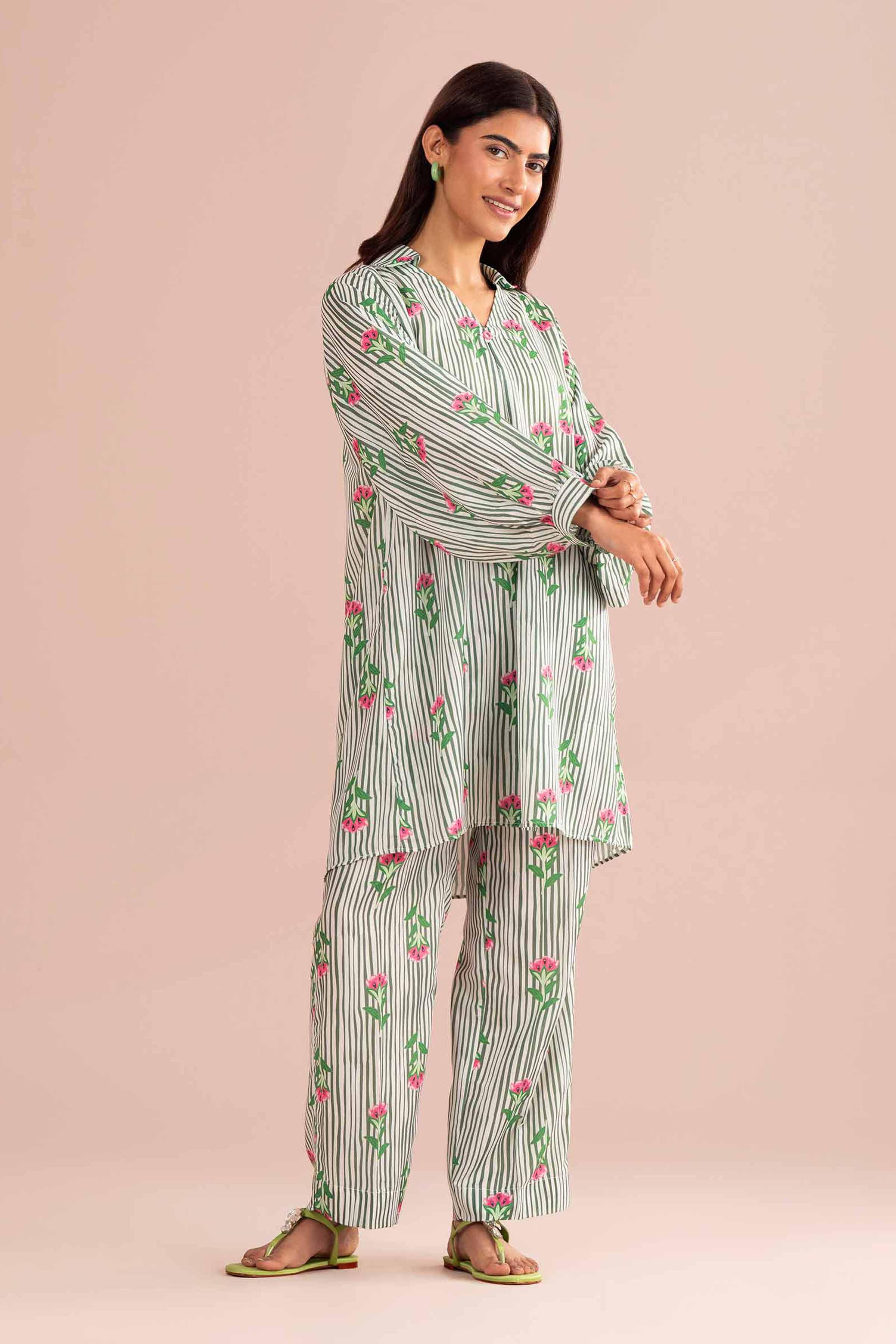 NishatUK - Beige Printed Lawn 2-piece ready to wear Dress