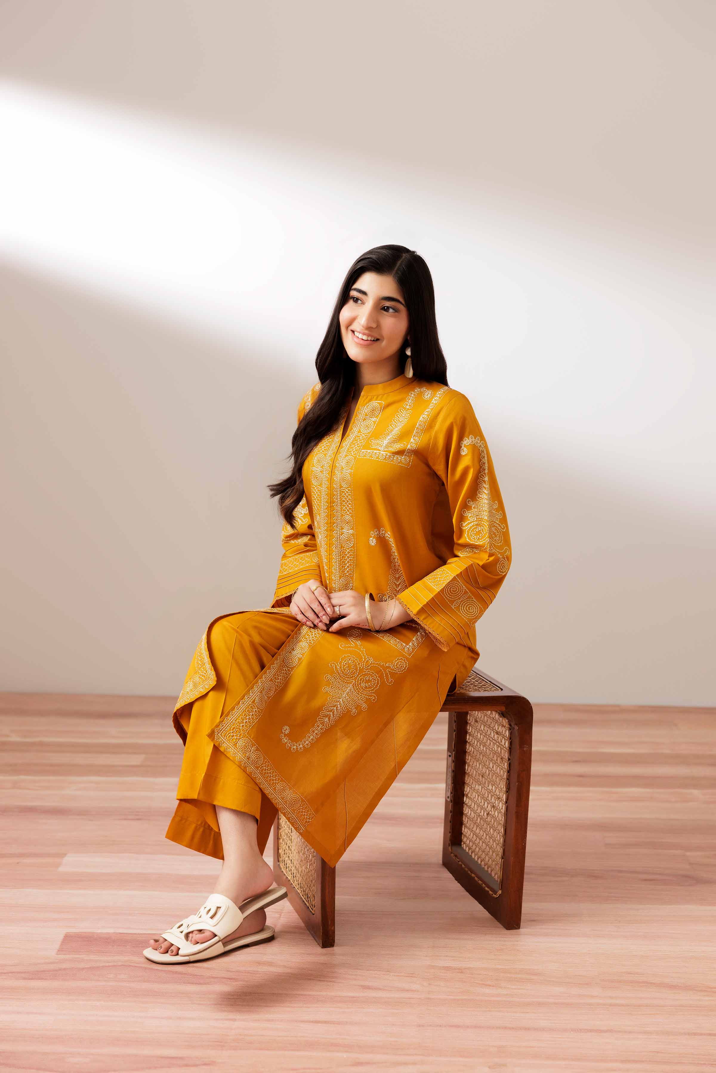 Nishat UK - Yellow Embroidered Cambric 2 Pieces ready to wear Dress