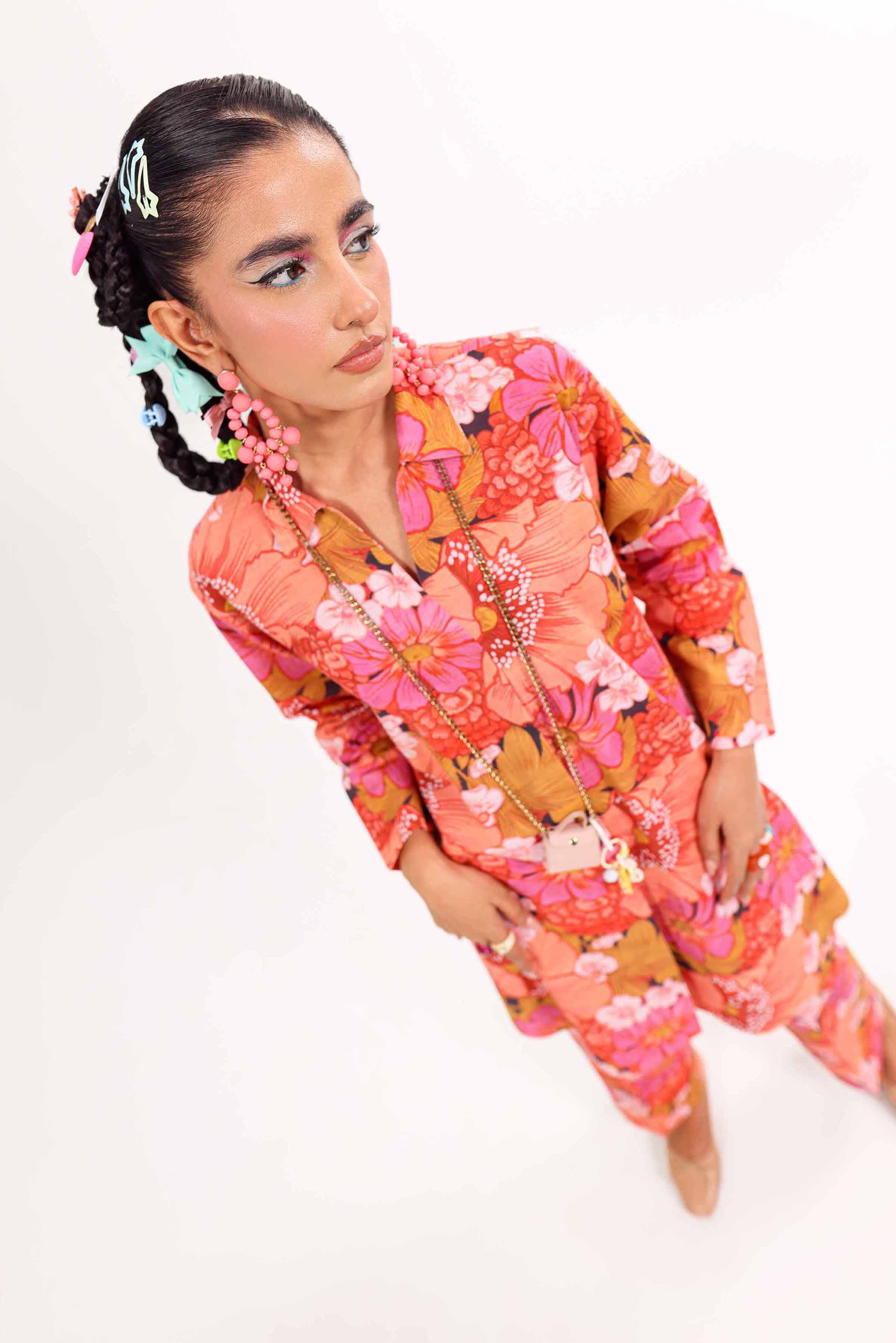 NishatUK - Peach Printed Khaddar 2-piece ready to wear Dress