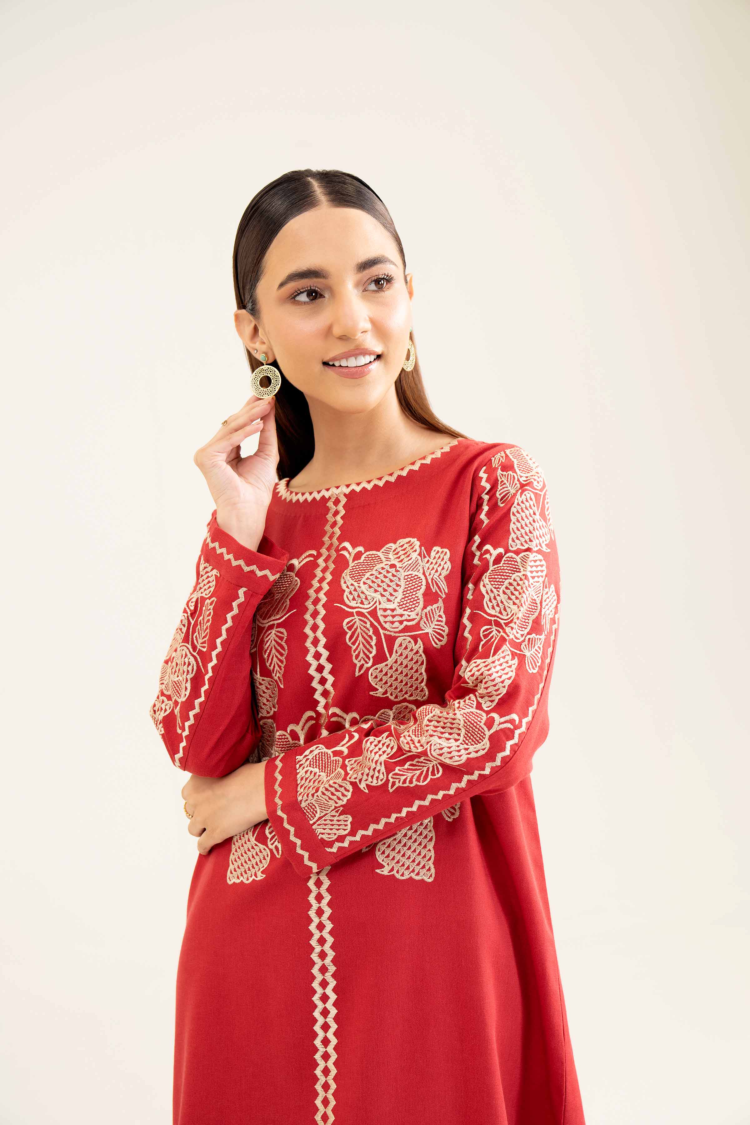 NishatUK - Brown Embroidered Karandi 1-piece ready to wear Shirt