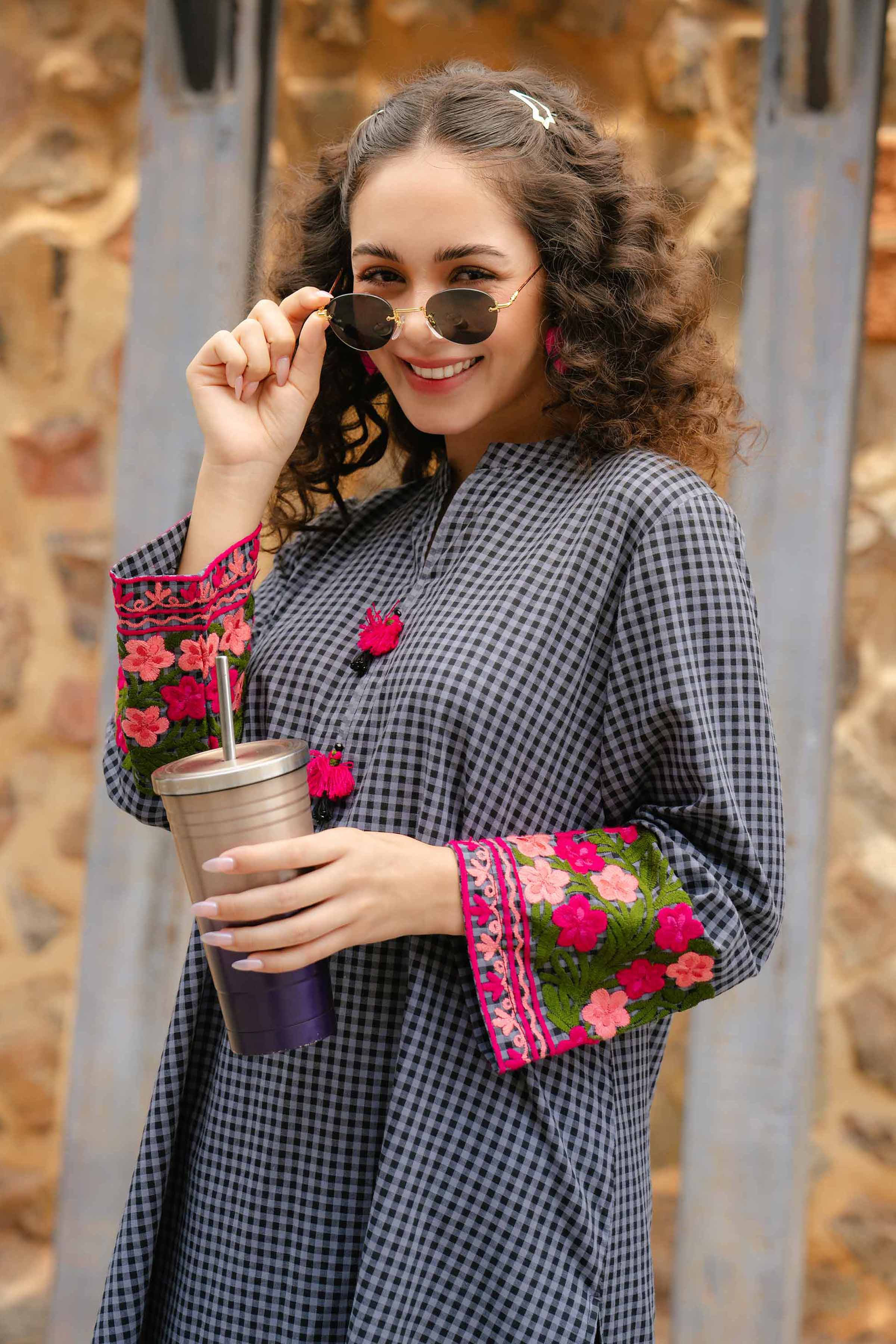NishatUK - Brown Embroidered Yarn Dyed 1-piece ready to wear Shirt