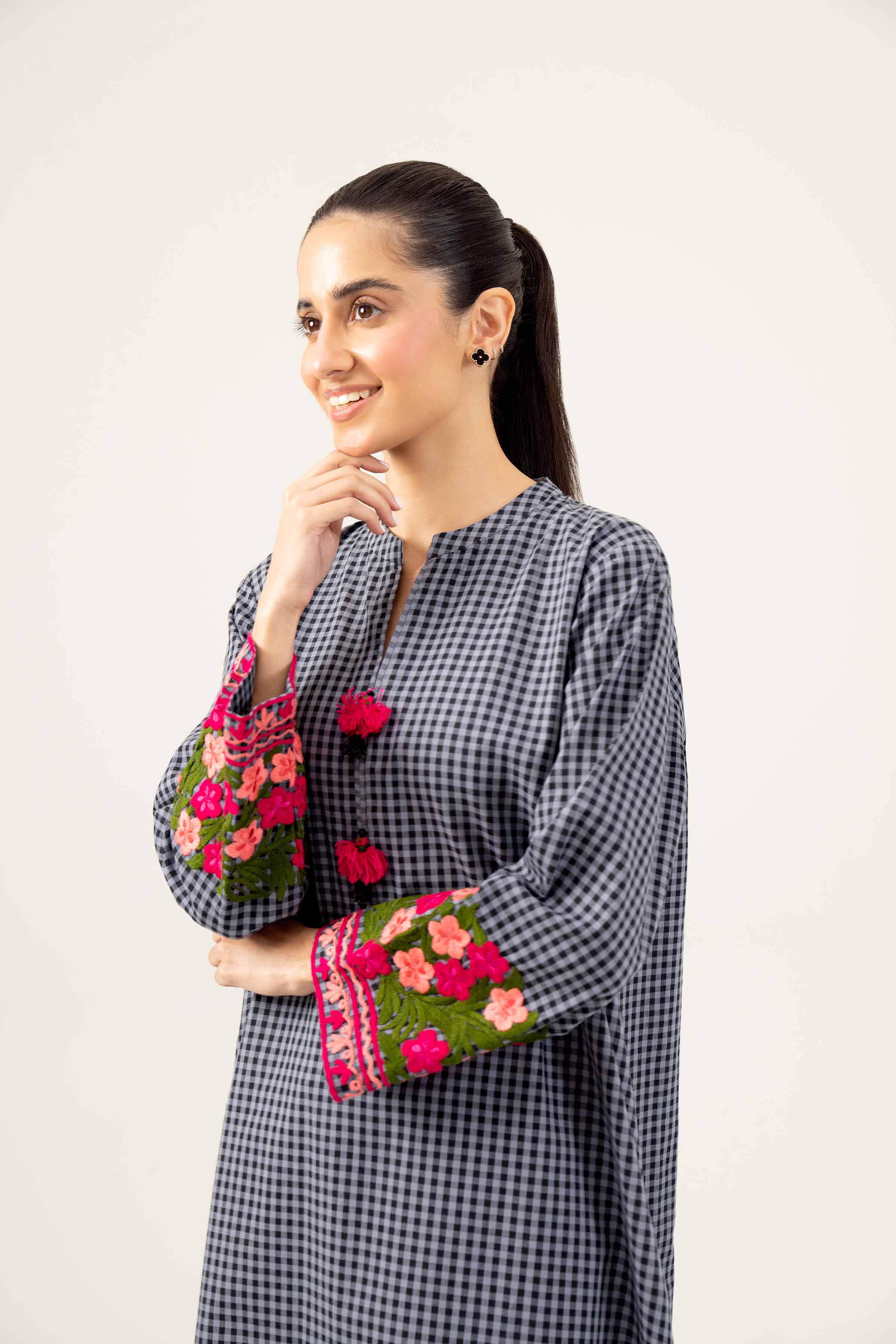 NishatUK - Brown Embroidered Yarn Dyed 1-piece ready to wear Shirt
