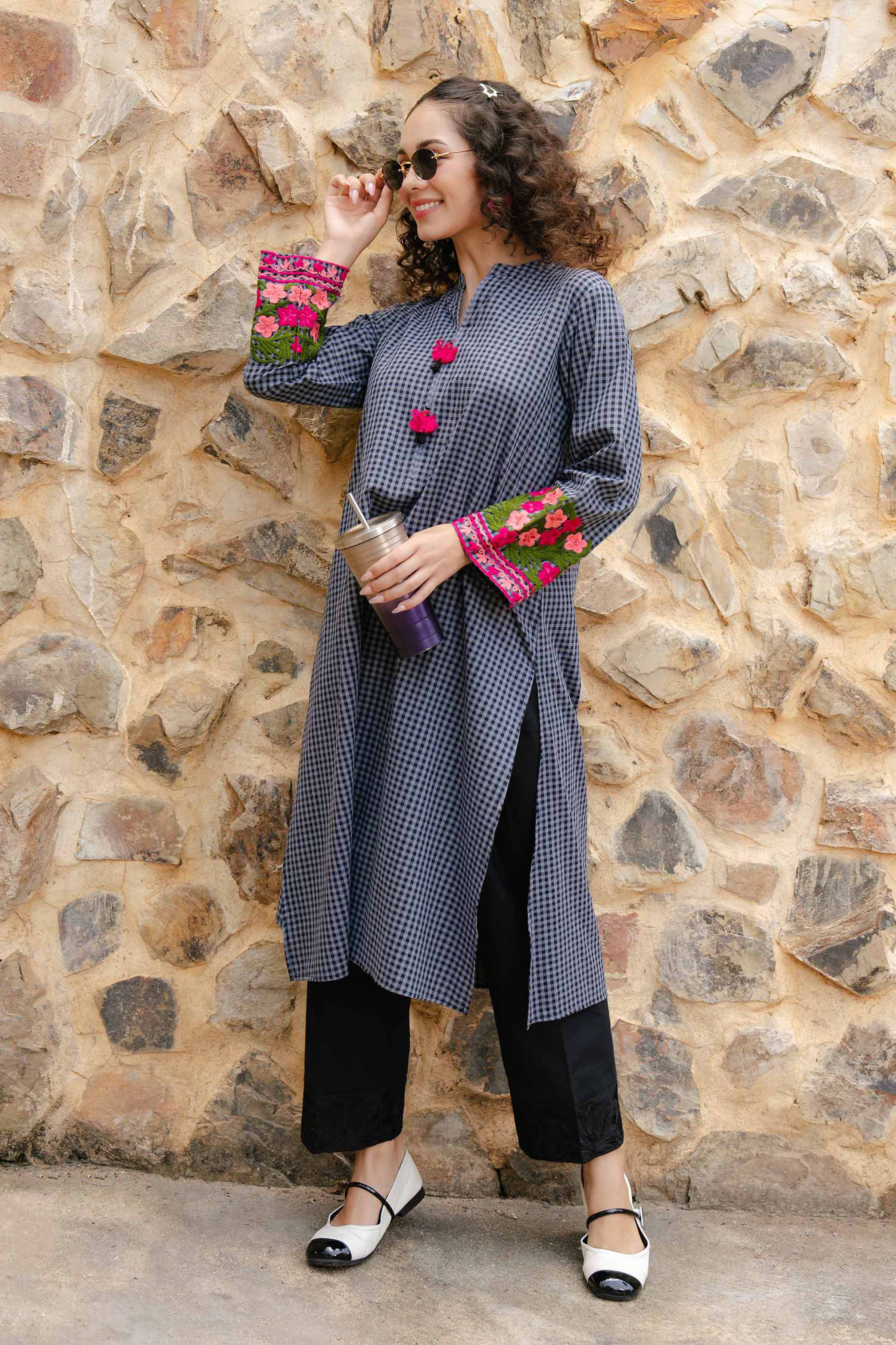 NishatUK - Brown Embroidered Yarn Dyed 1-piece ready to wear Shirt