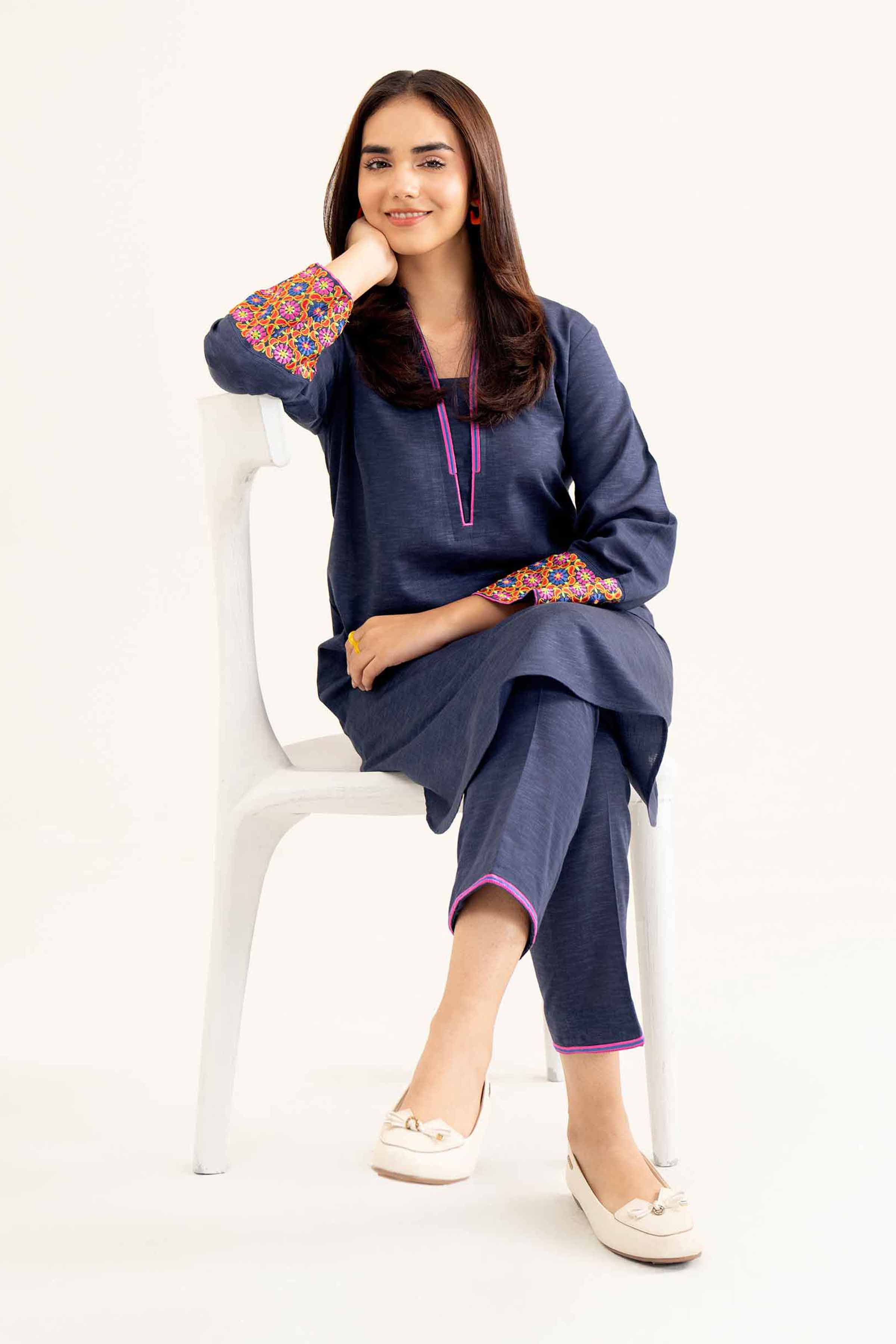 NishatUK - Blue Embroidered Karandi 2-piece ready to wear Dress