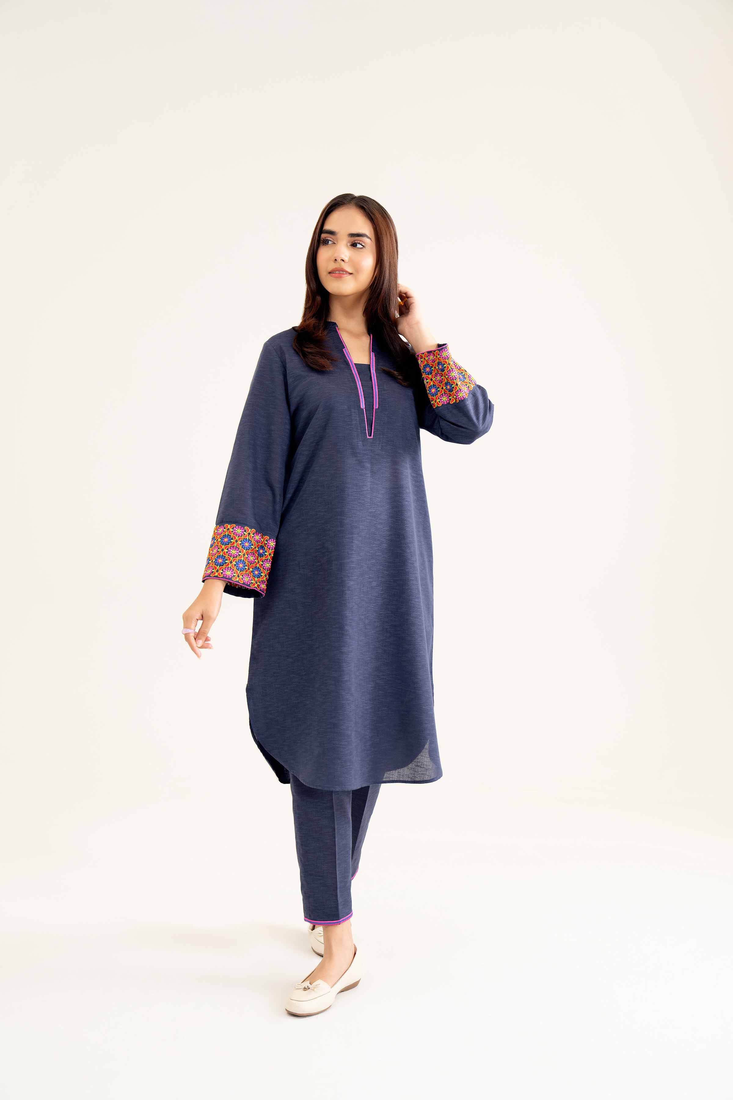 NishatUK - Blue Embroidered Karandi 2-piece ready to wear Dress