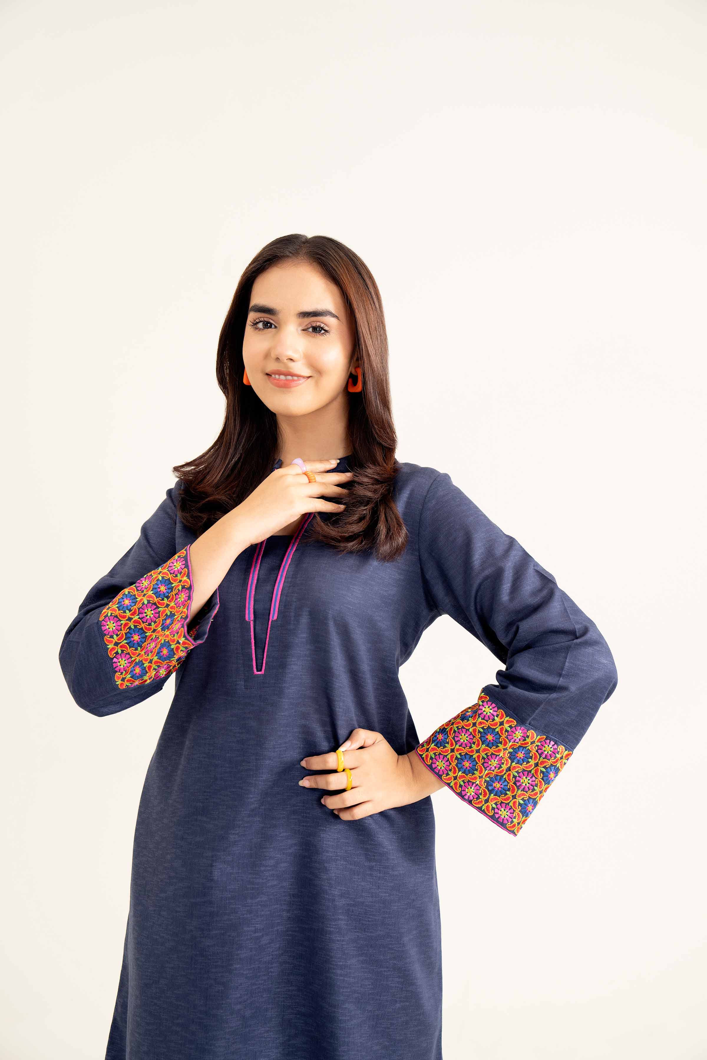 NishatUK - Blue Embroidered Karandi 2-piece ready to wear Dress