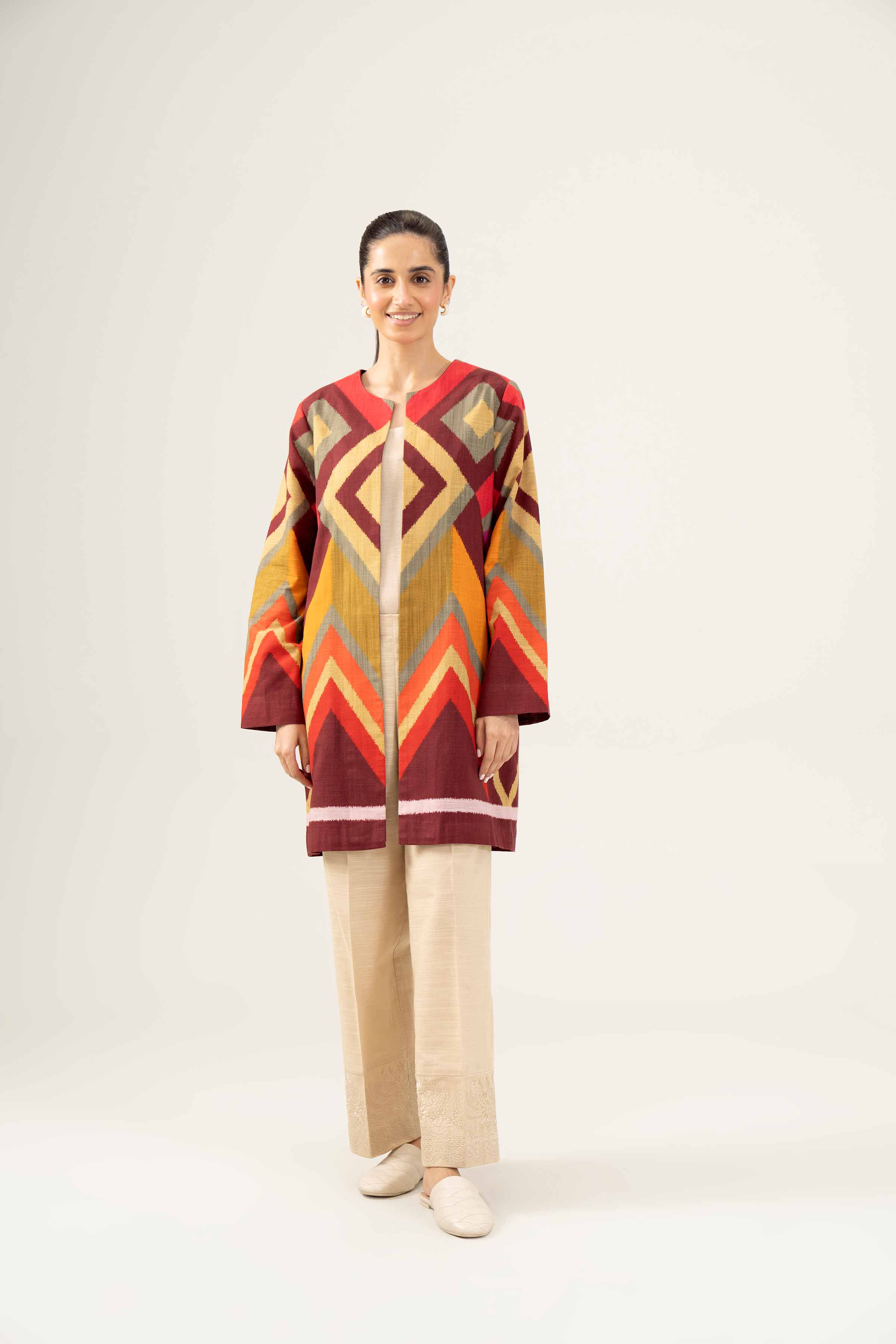 NishatUK - Brown Printed Khaddar 1-piece ready to wear Jacket