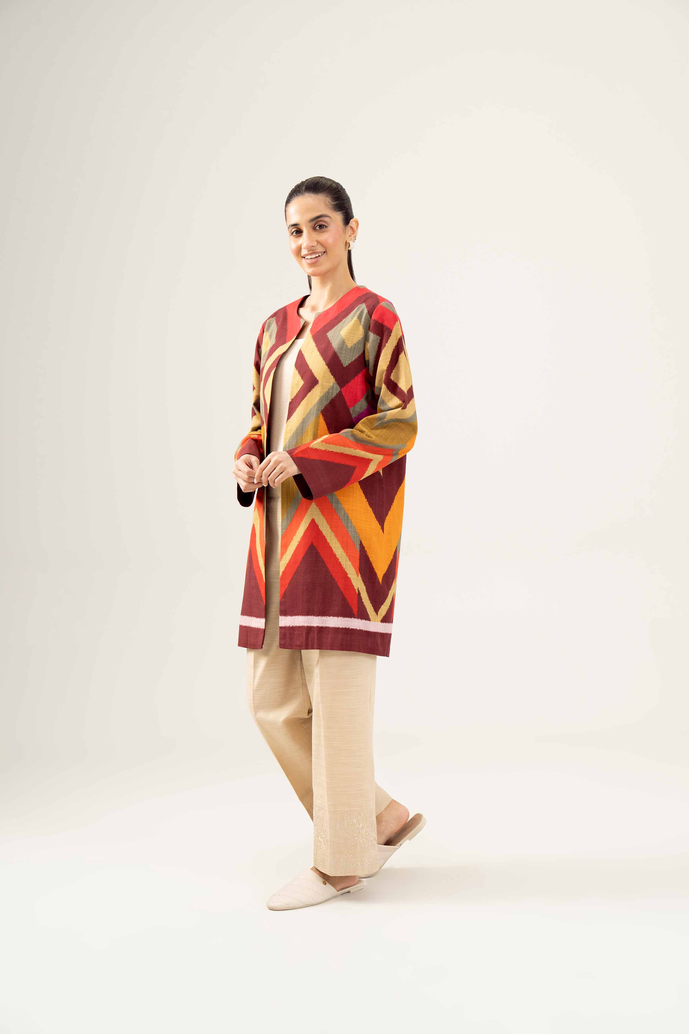 NishatUK - Brown Printed Khaddar 1-piece ready to wear Jacket