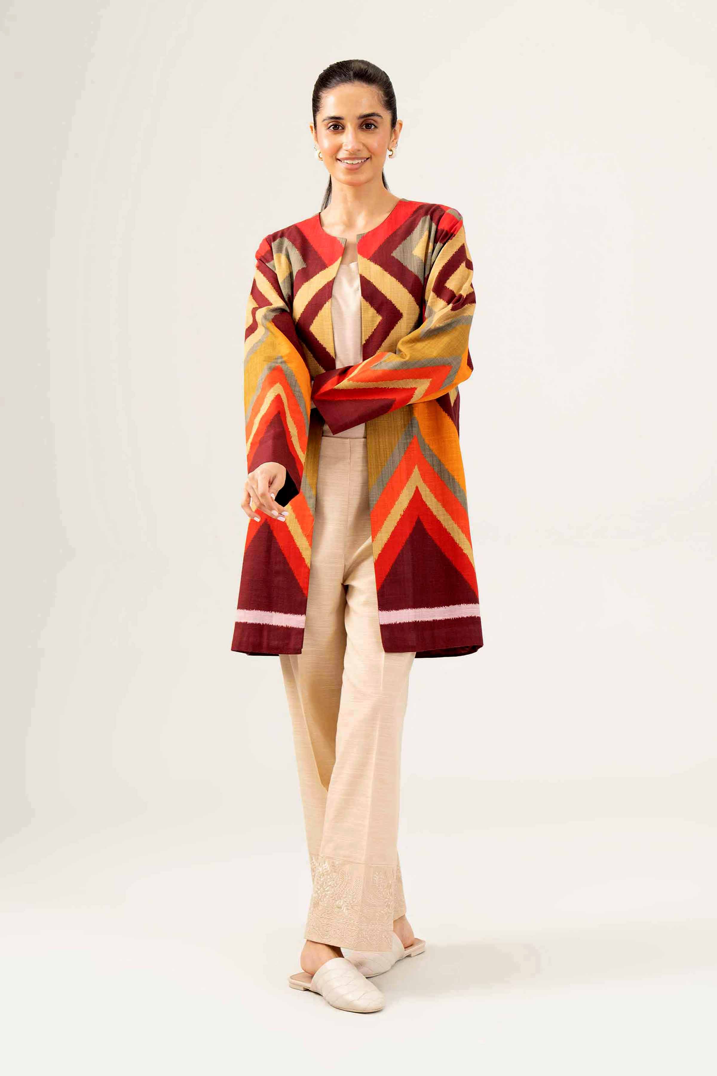 NishatUK - Brown Printed Khaddar 1-piece ready to wear Jacket