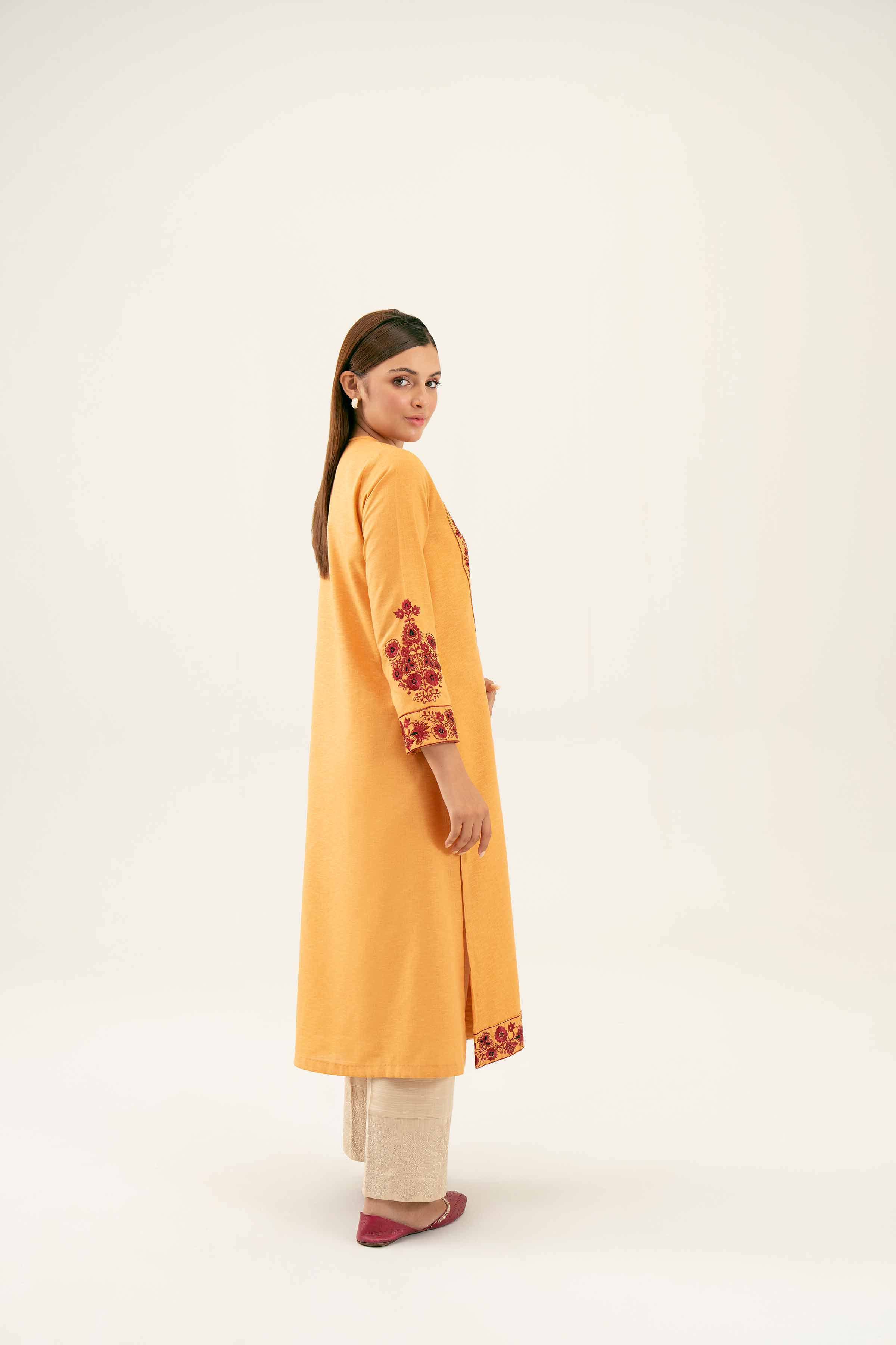 NishatUK - Orange Embroidered Karandi 1-piece ready to wear Shirt
