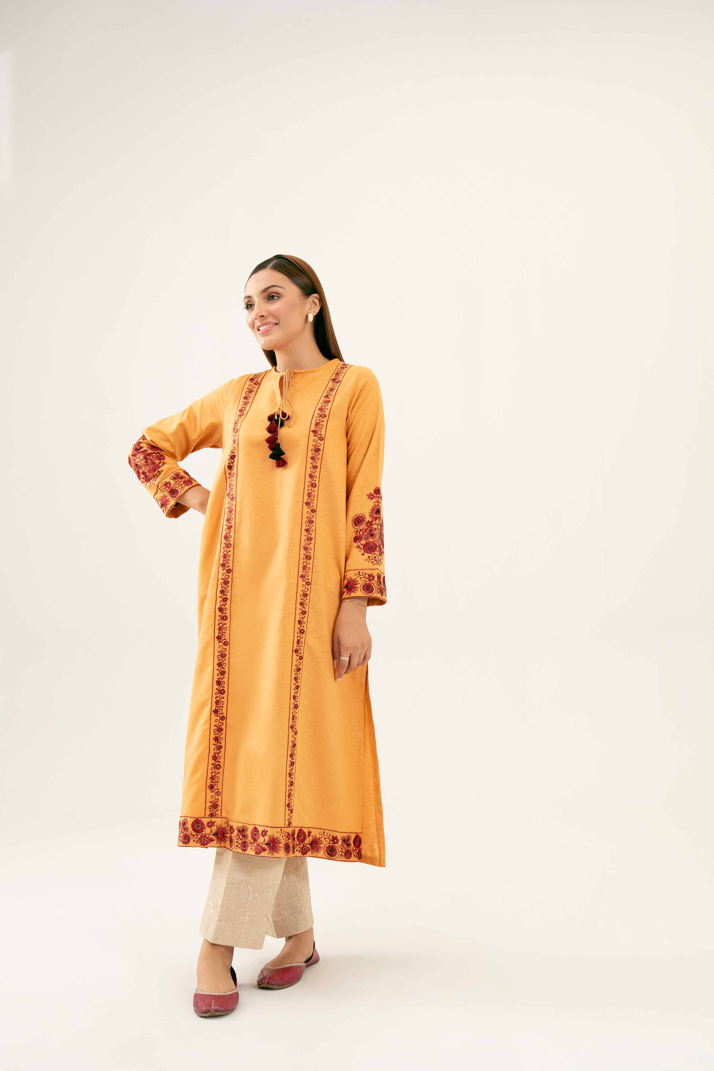 NishatUK - Orange Embroidered Karandi 1-piece ready to wear Shirt