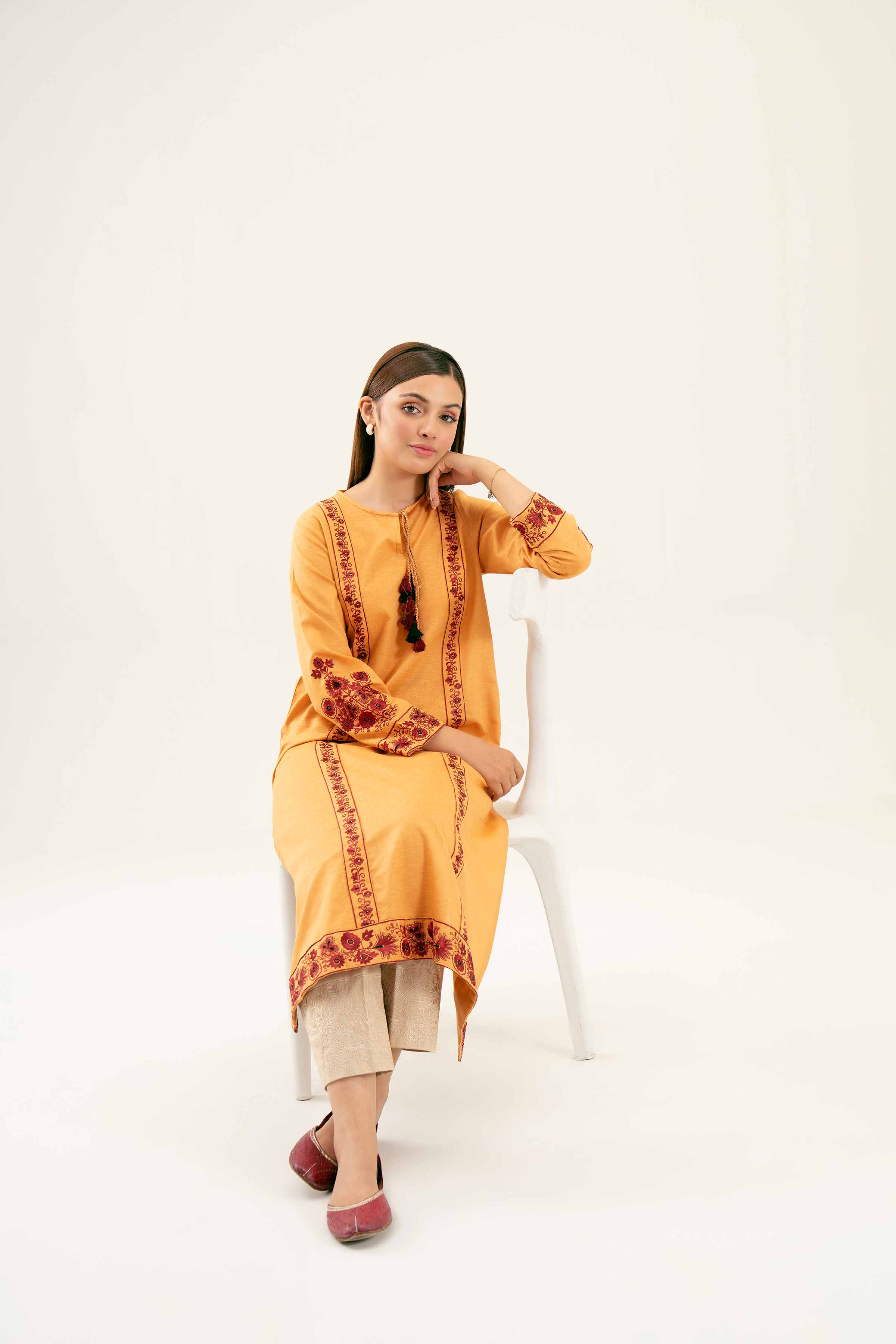 NishatUK - Orange Embroidered Karandi 1-piece ready to wear Shirt