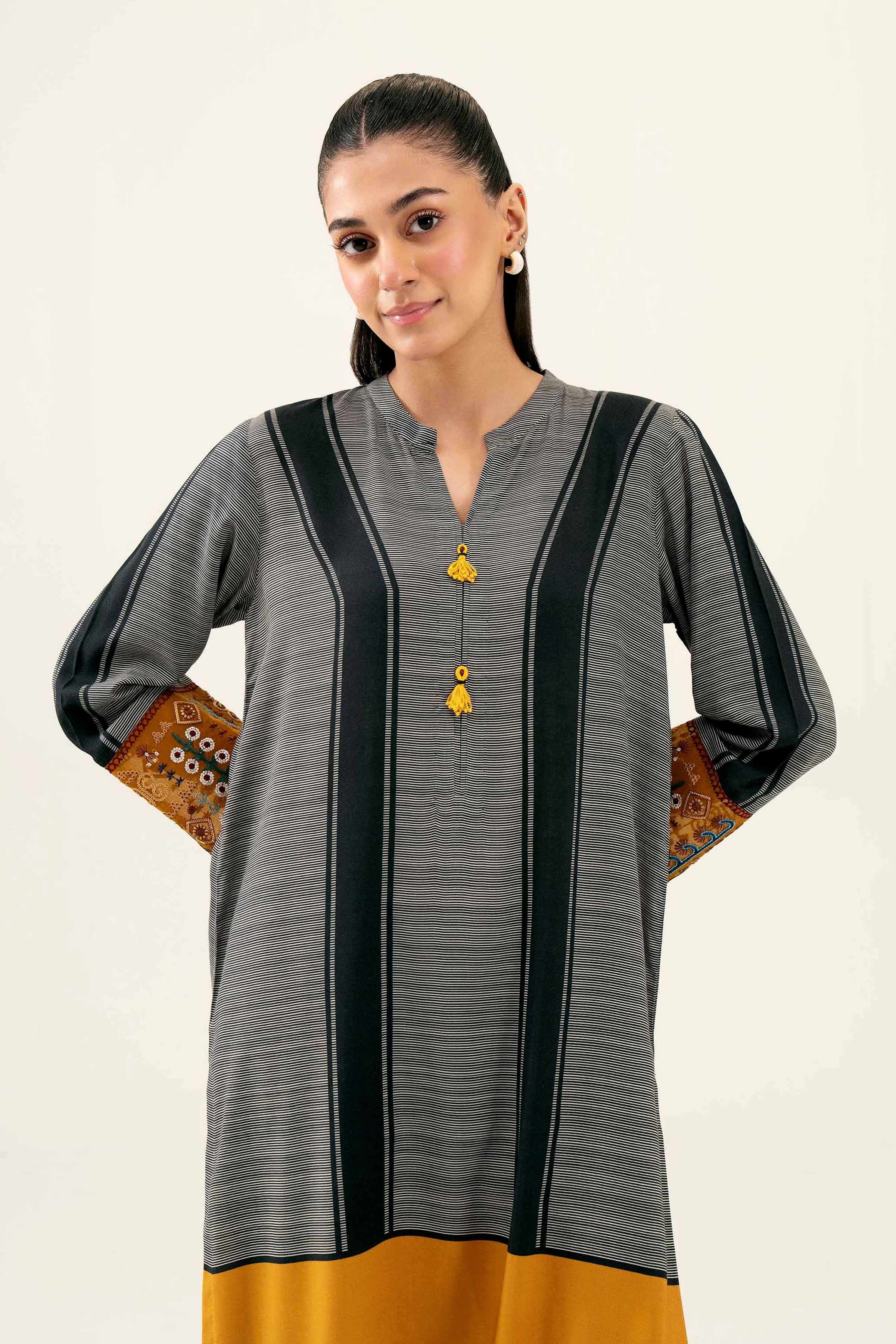 NishatUK - Brown Embroidered Linen 1-piece ready to wear Shirt