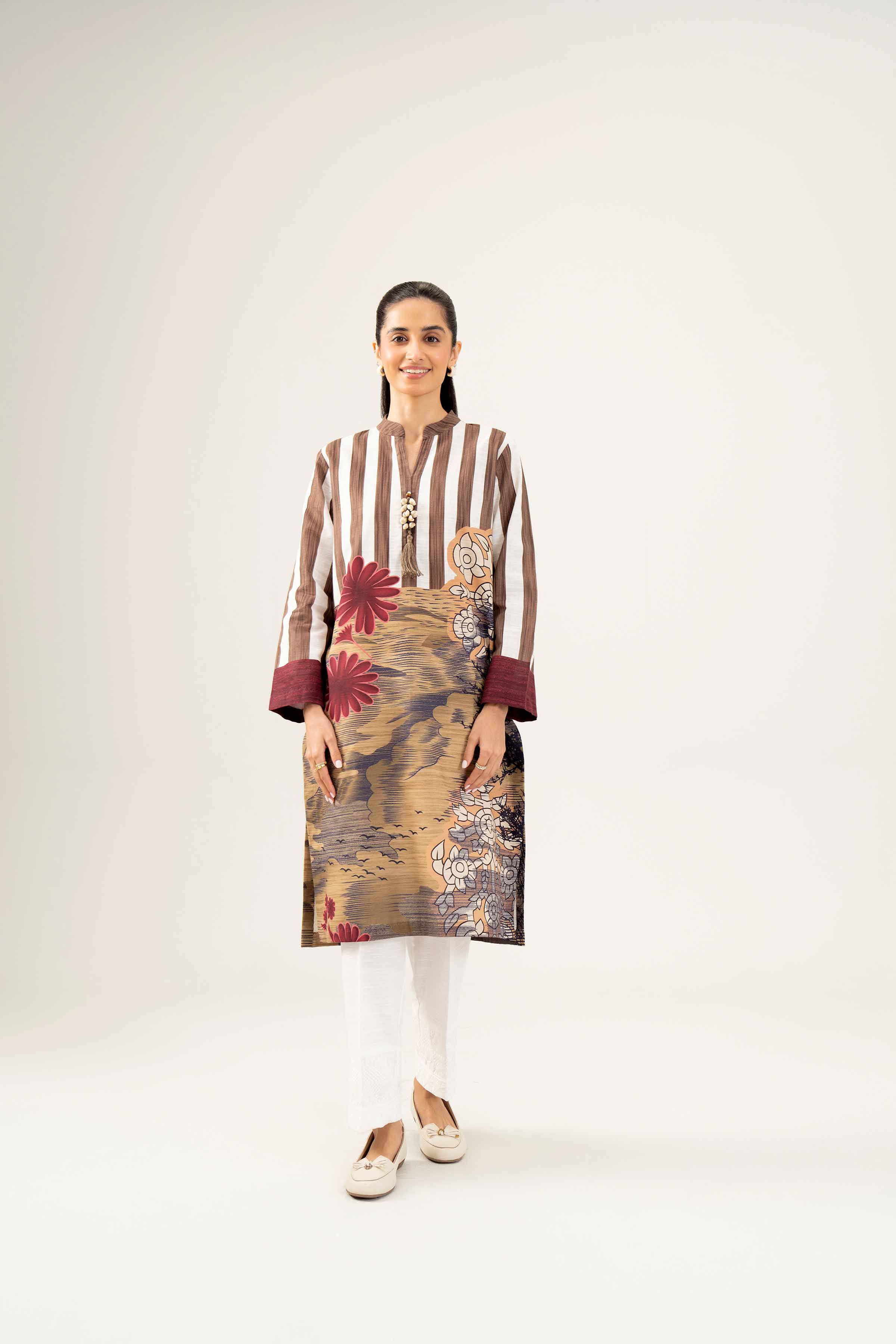 NishatUK - Olive Green Printed Khaddar 1-piece ready to wear Shirt