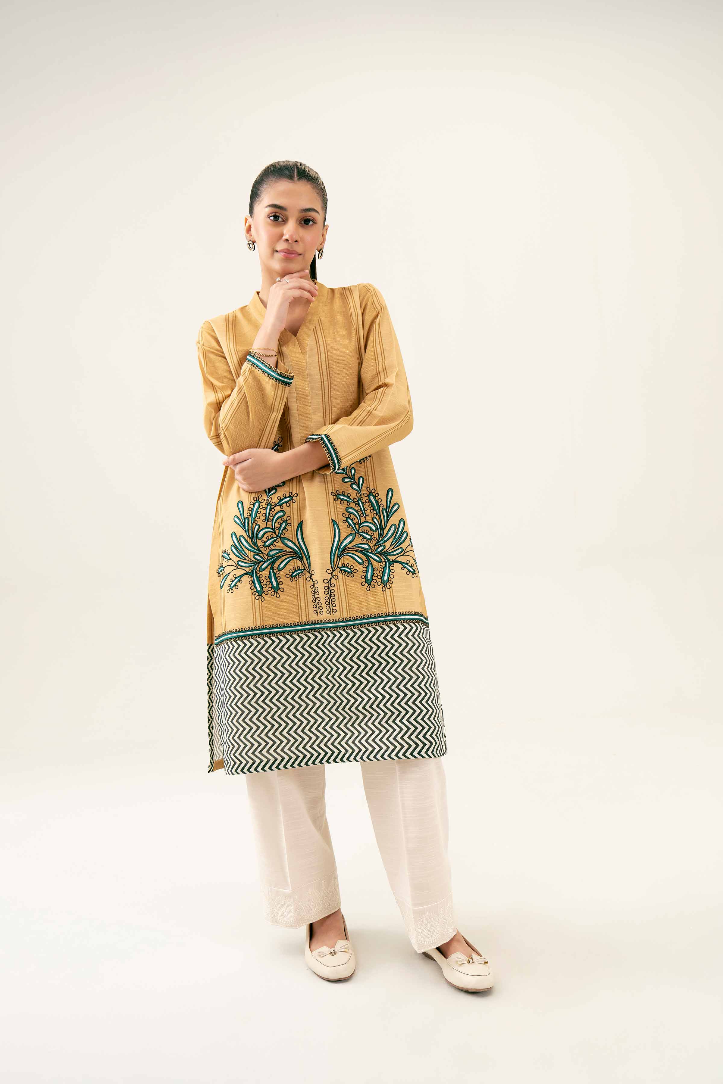 NishatUK - Beige Embroidered Khaddar 1-piece ready to wear Shirt