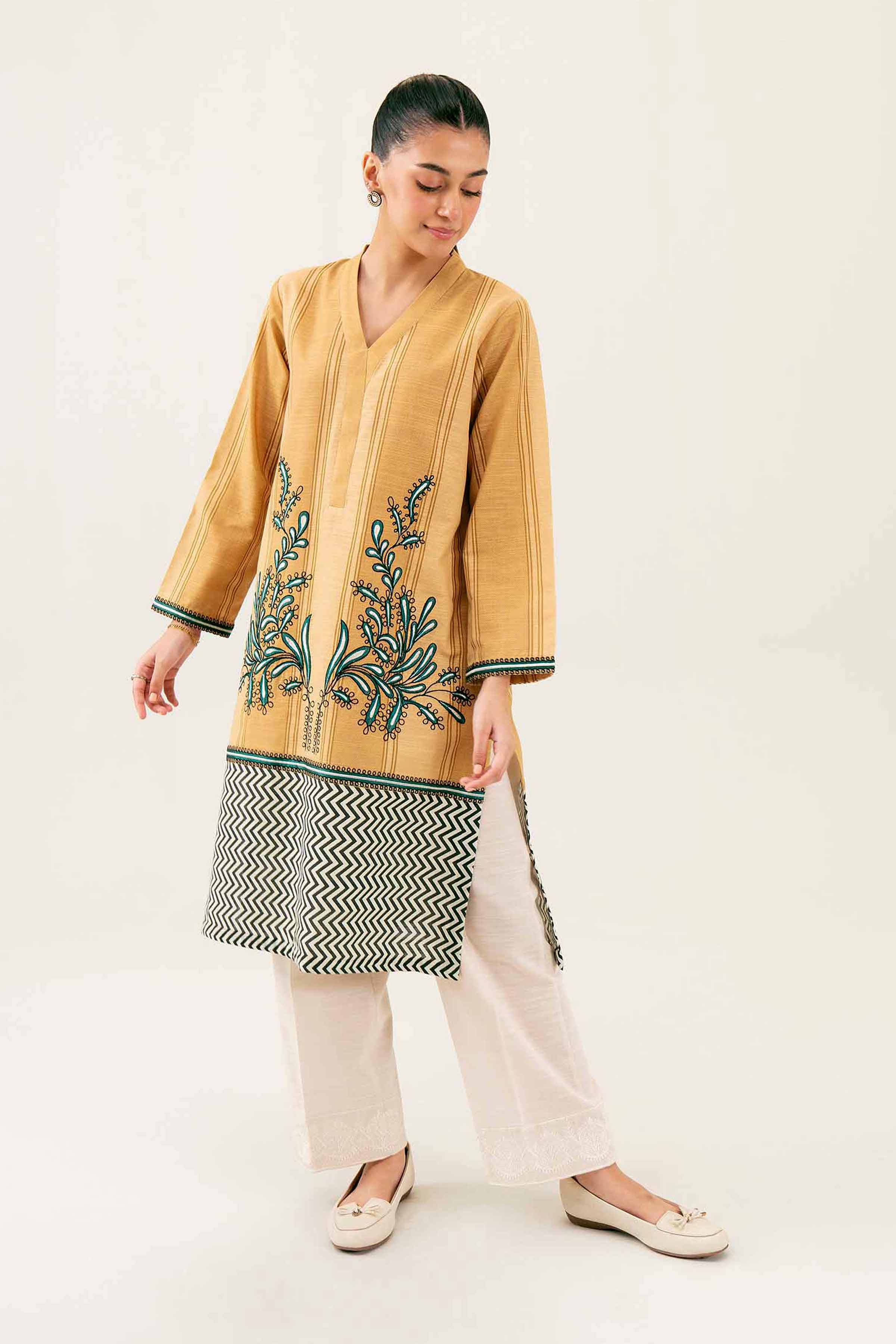 NishatUK - Beige Embroidered Khaddar 1-piece ready to wear Shirt