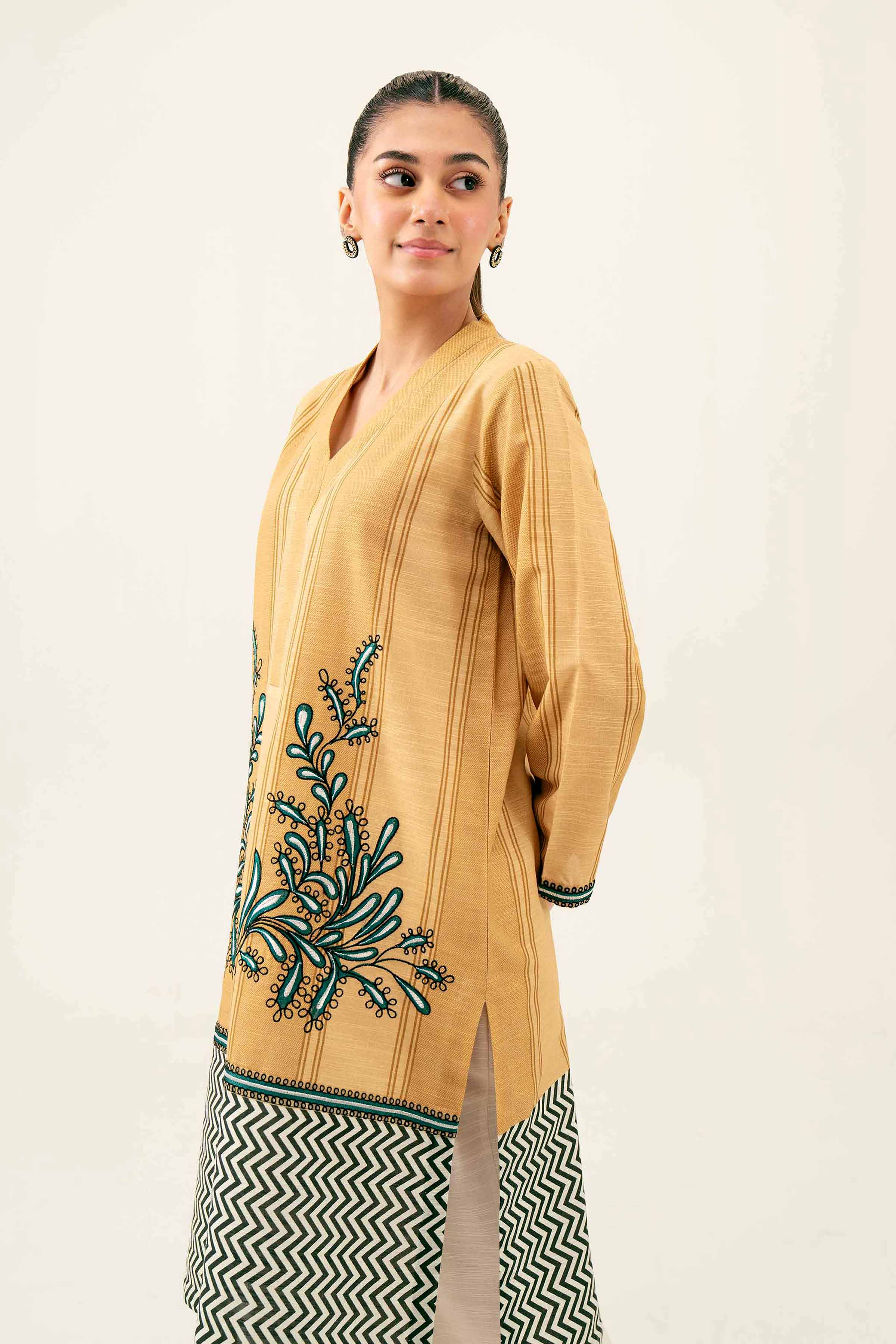 NishatUK - Beige Embroidered Khaddar 1-piece ready to wear Shirt