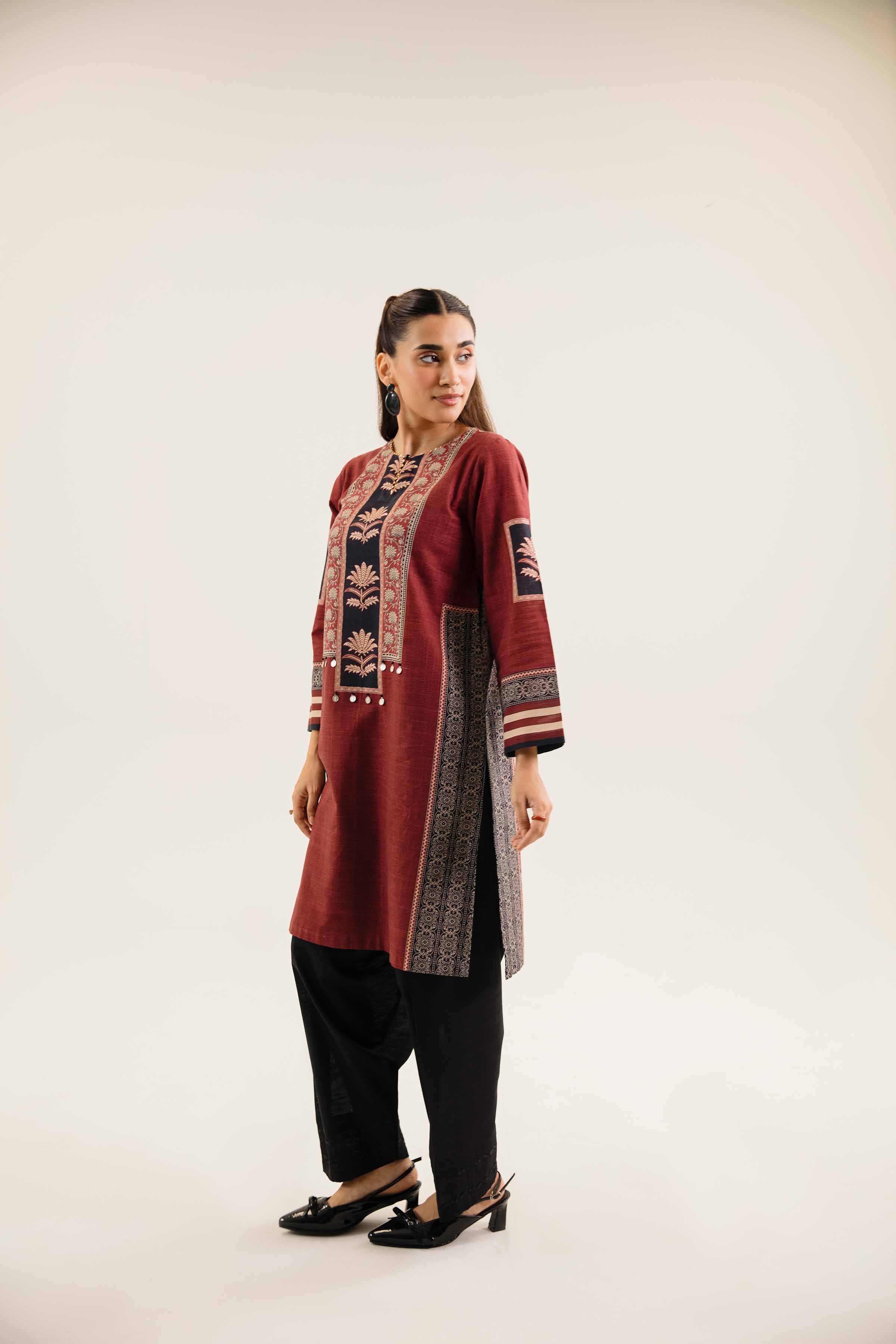 NishatUK - Brown Printed Khaddar 1-piece ready to wear Shirt