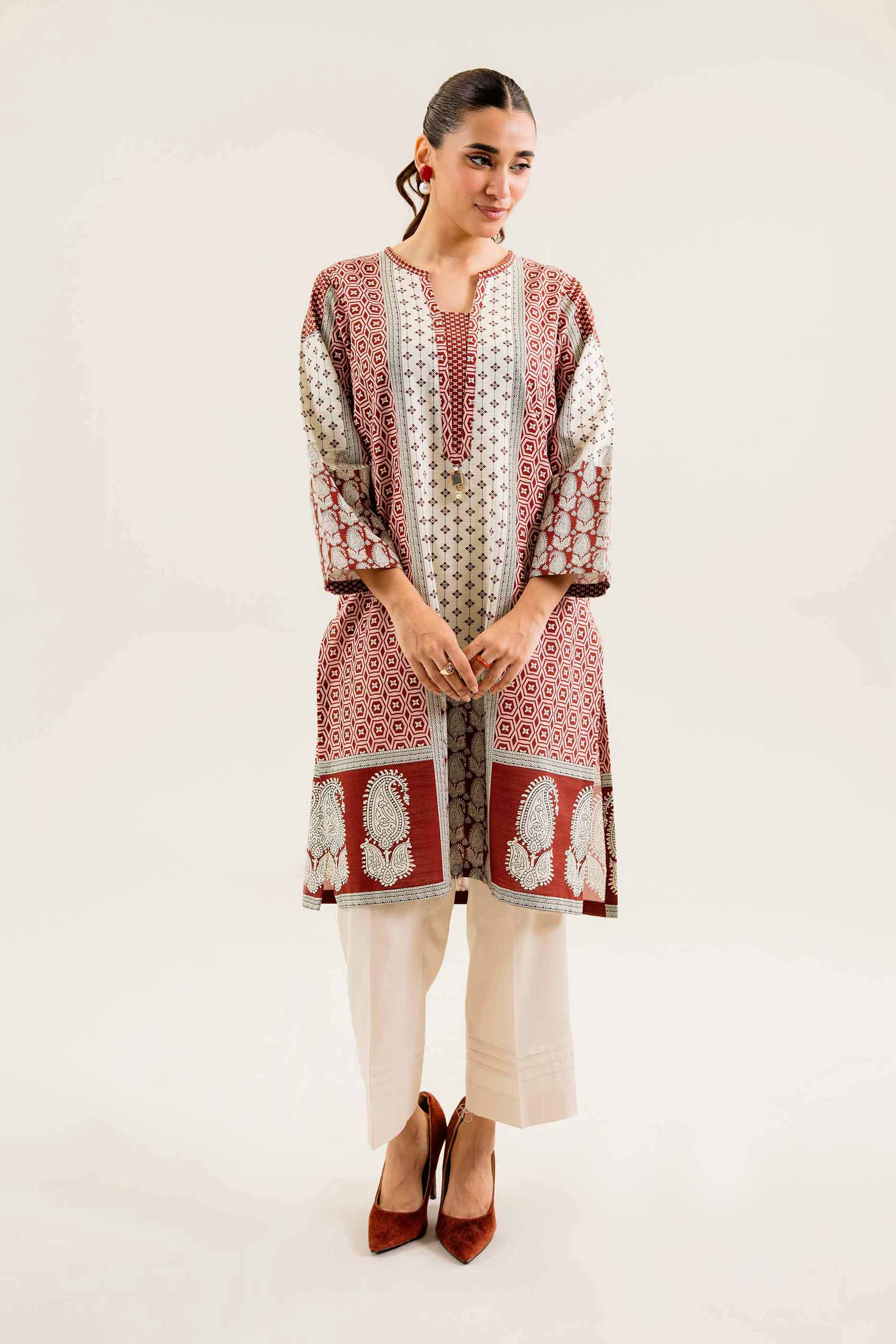 NishatUK - Brown Printed Khaddar 1-piece ready to wear Shirt