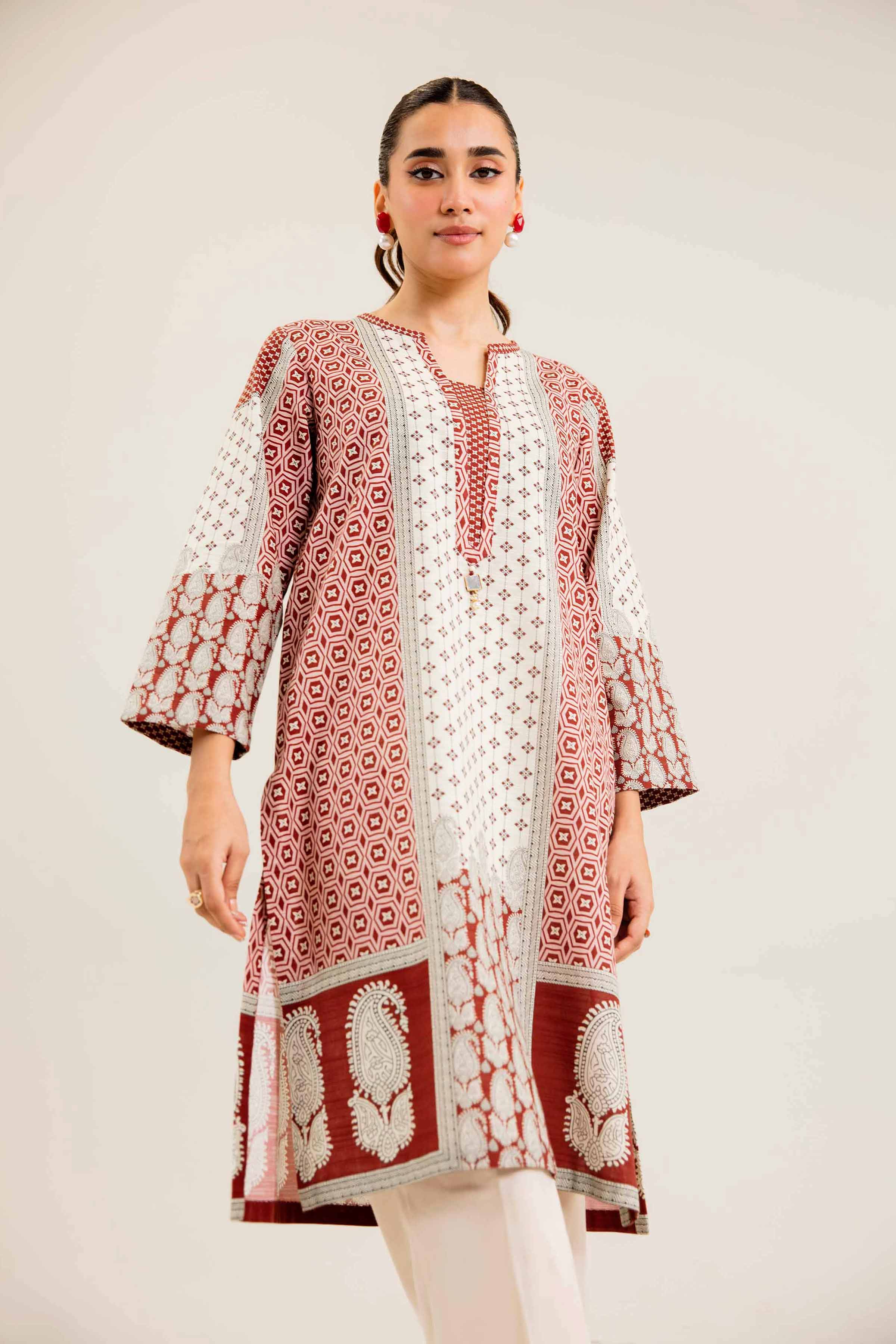 NishatUK - Brown Printed Khaddar 1-piece ready to wear Shirt