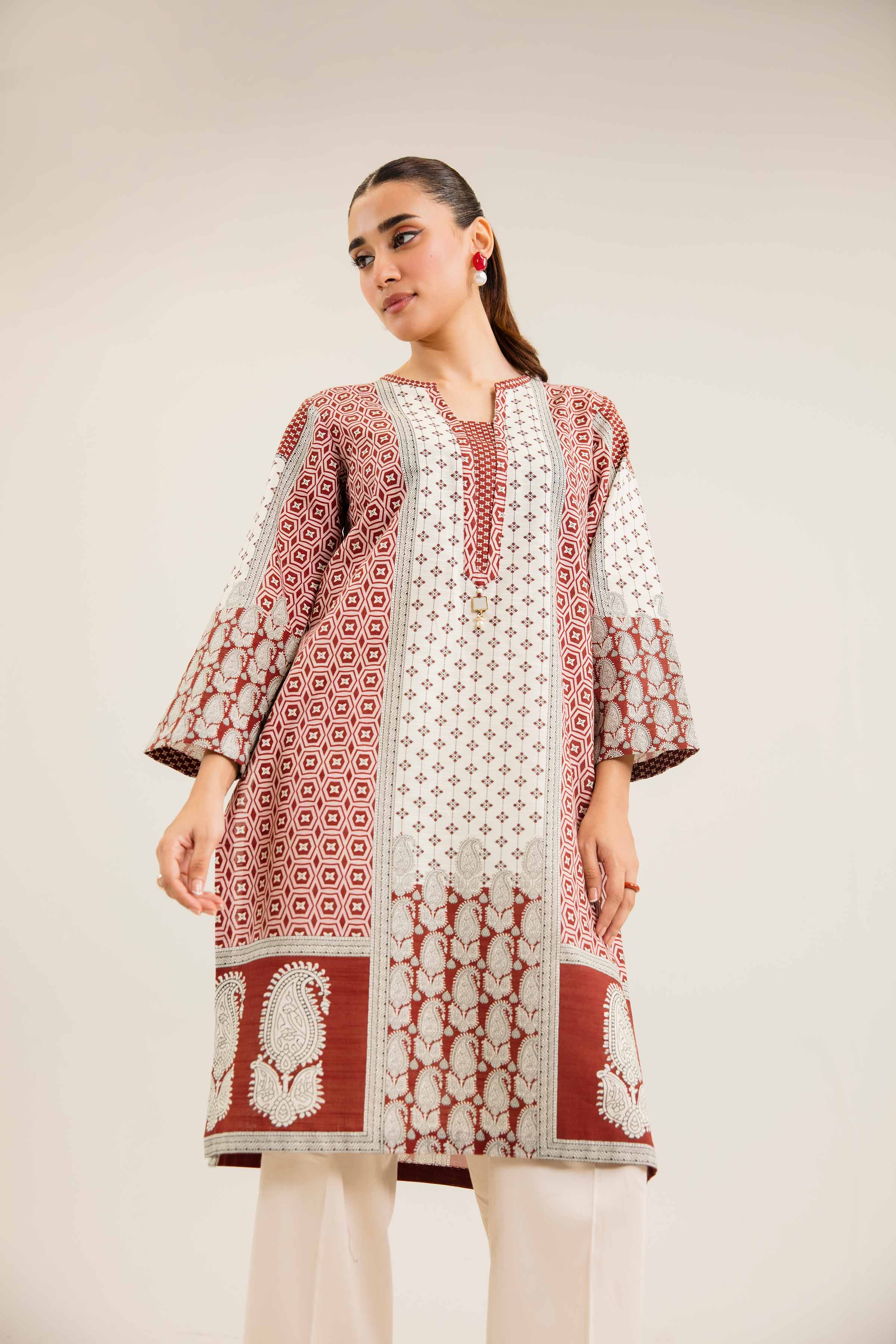 NishatUK - Brown Printed Khaddar 1-piece ready to wear Shirt