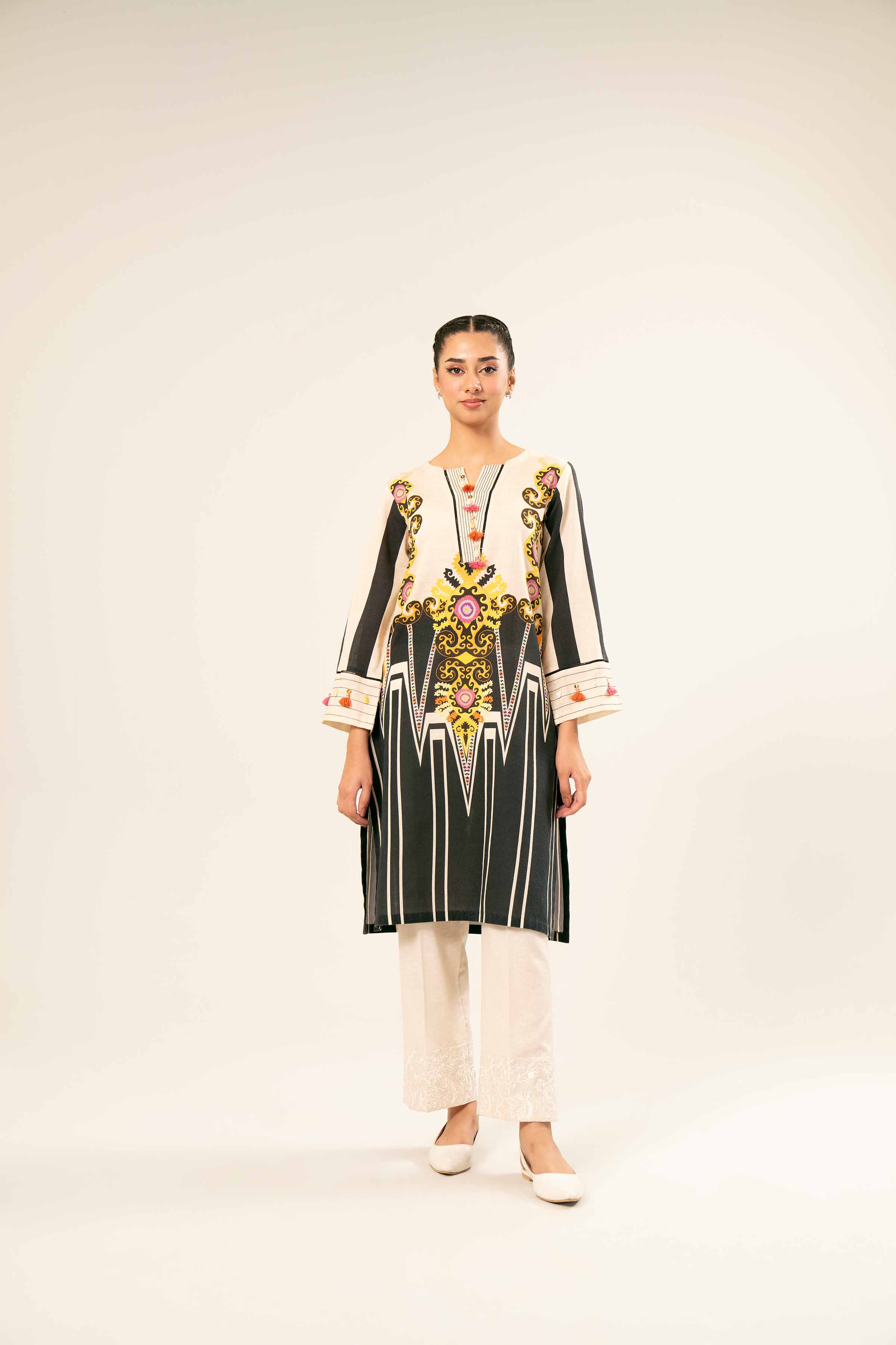 NishatUK - Black Printed Khaddar 1-piece ready to wear Shirt