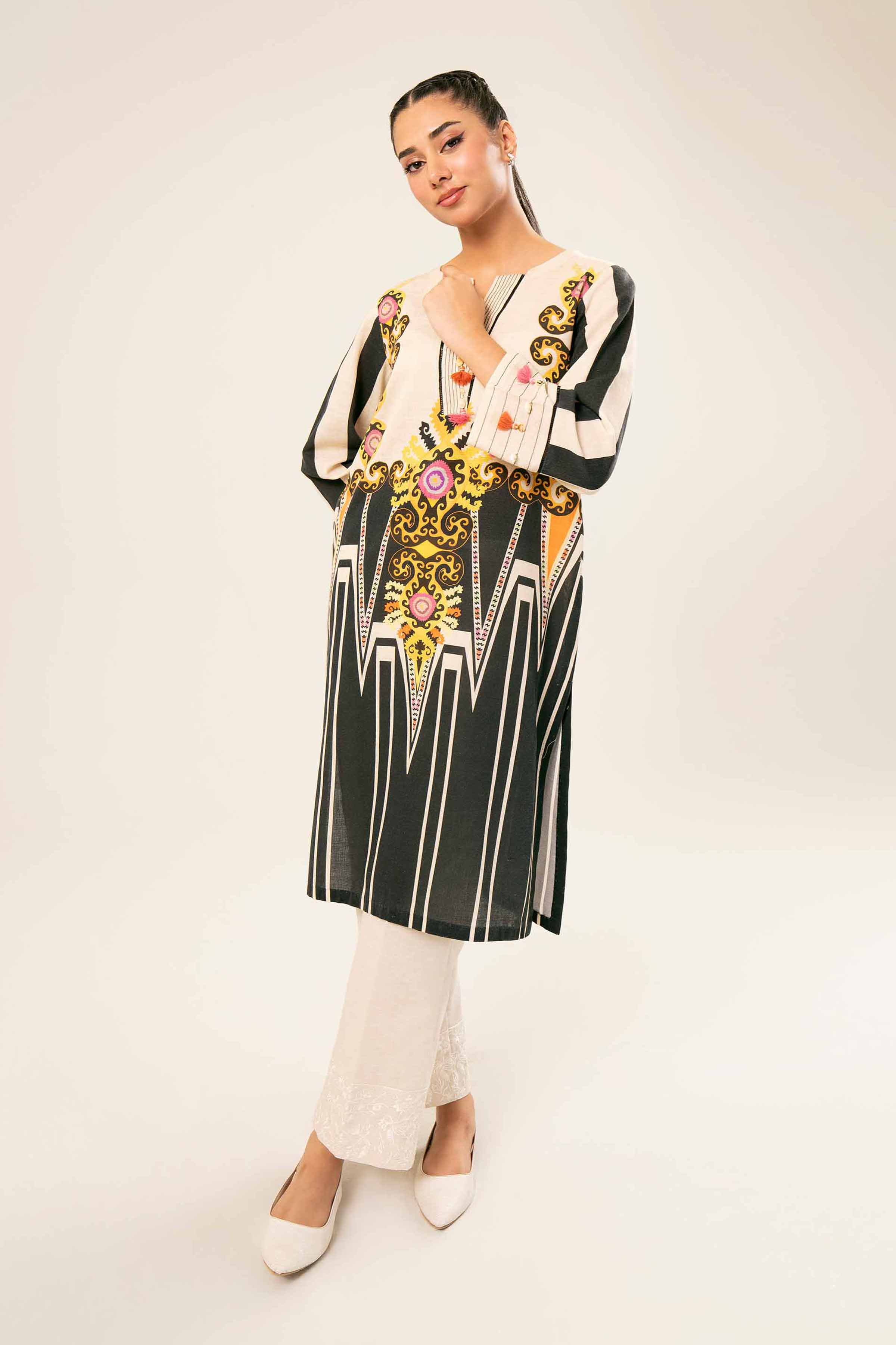 NishatUK - Black Printed Khaddar 1-piece ready to wear Shirt