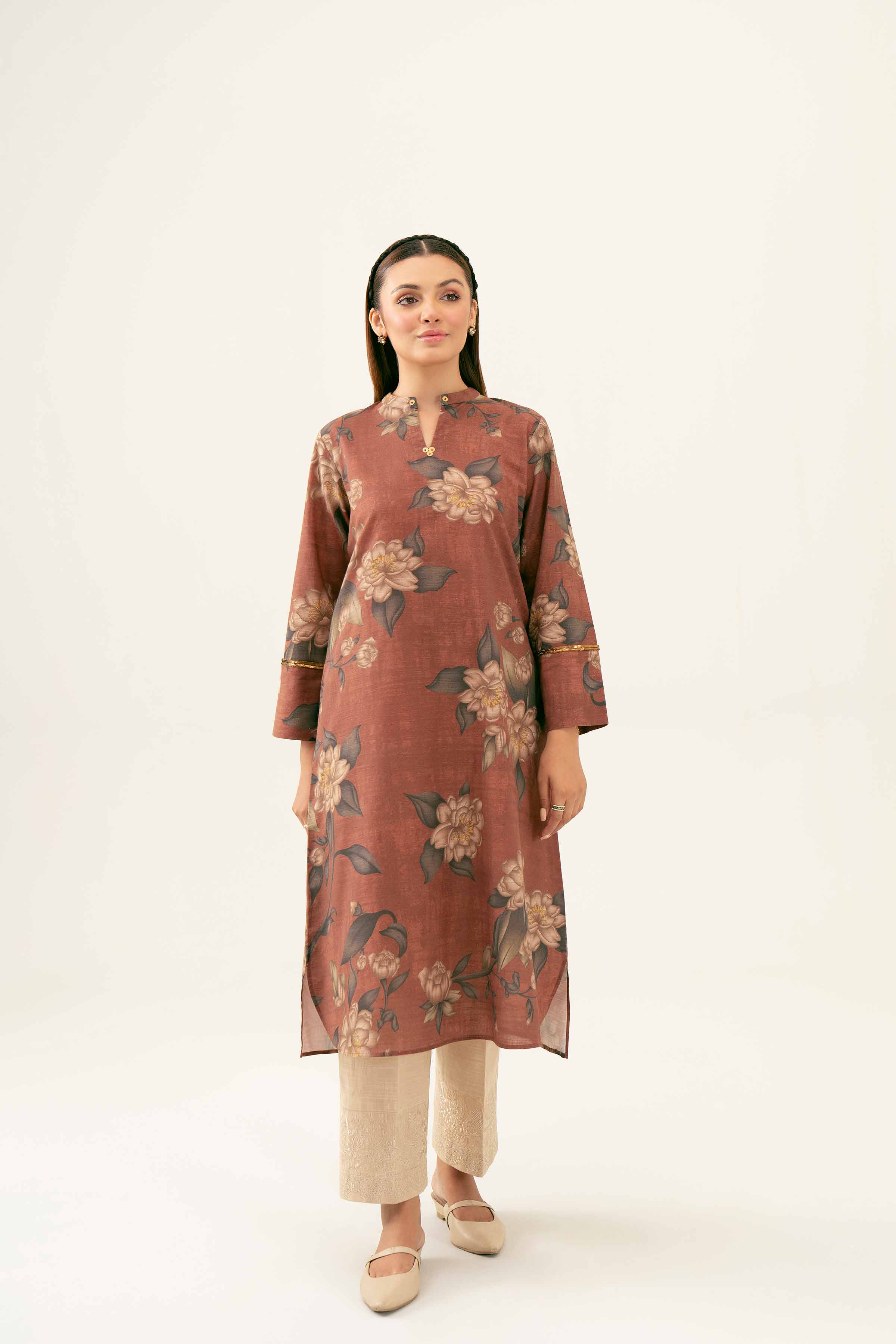 NishatUK - Brown Printed Khaddar 1-piece ready to wear Shirt